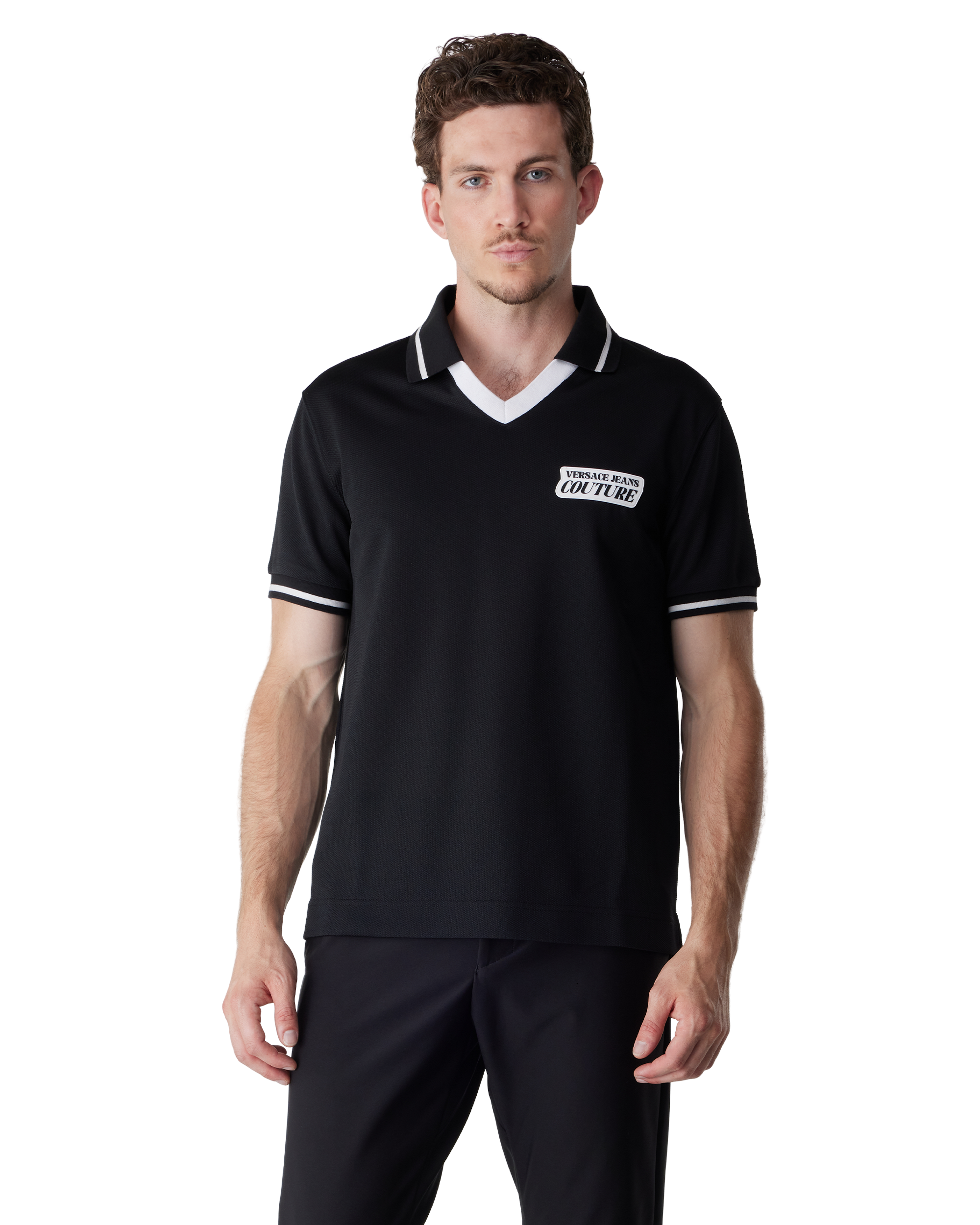 Black Cotton Logo-Detail Polo Shirt by Versace Jeans Couture | DIHSAN