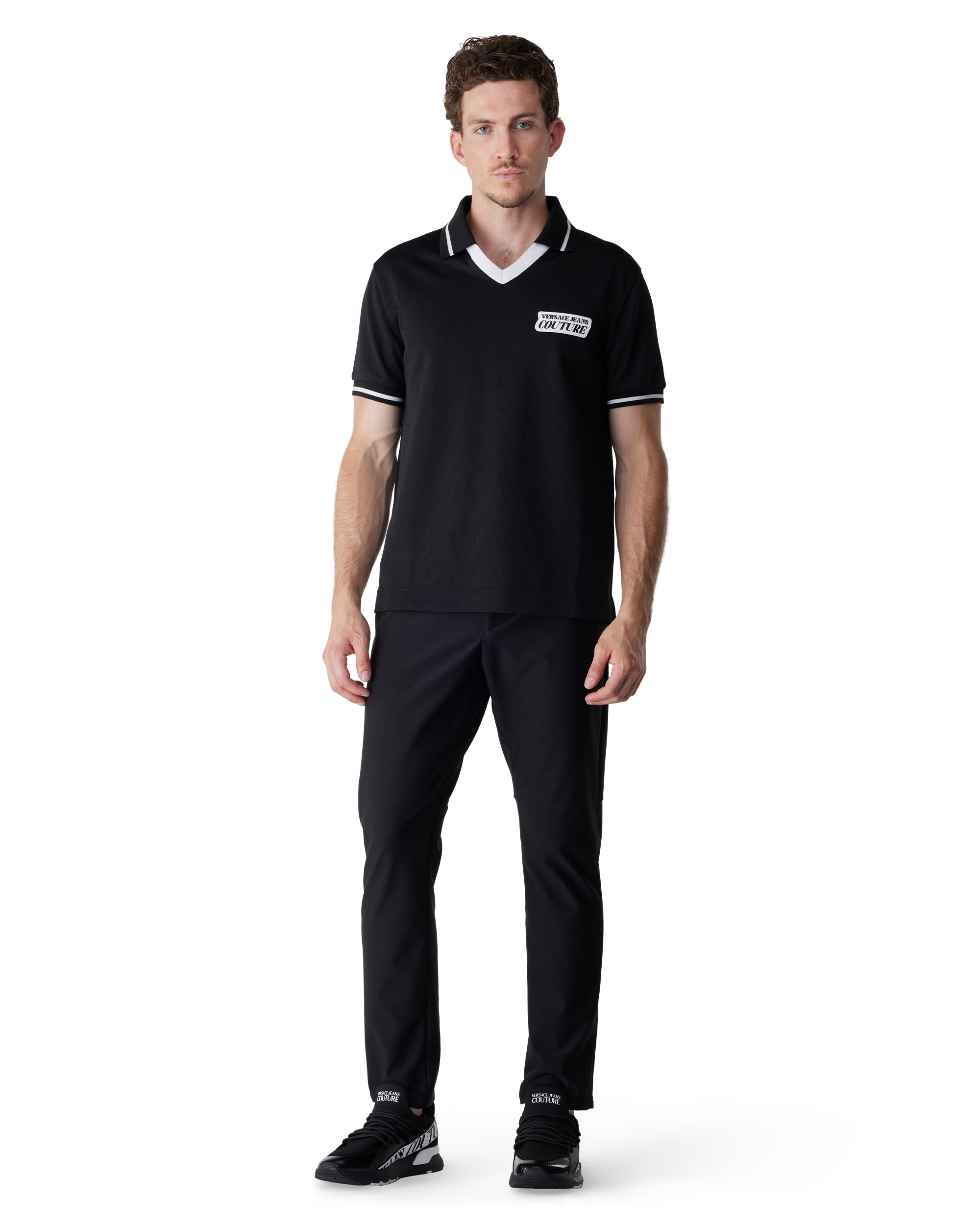 Black Cotton Logo-Detail Polo Shirt by Versace Jeans Couture | DIHSAN