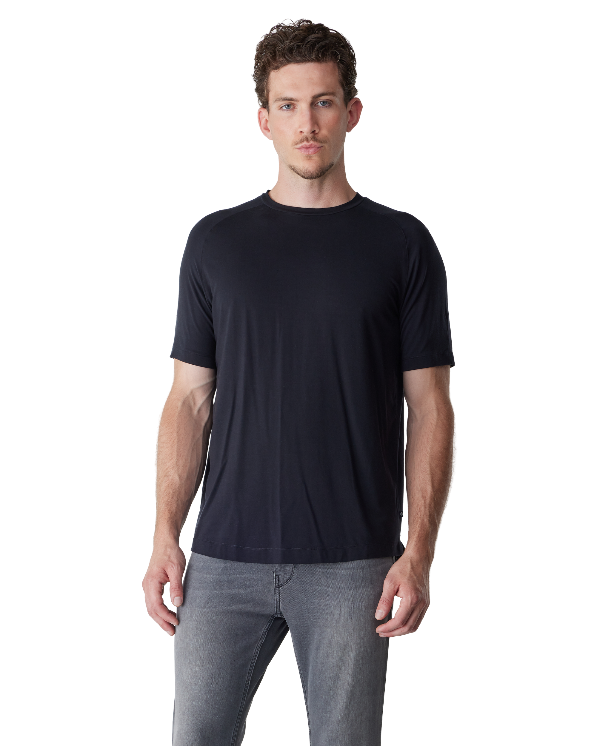 Black Tencel™ Lyocell Blend Raglan Scallop Crew T-shirt by DEKE | DIHSAN