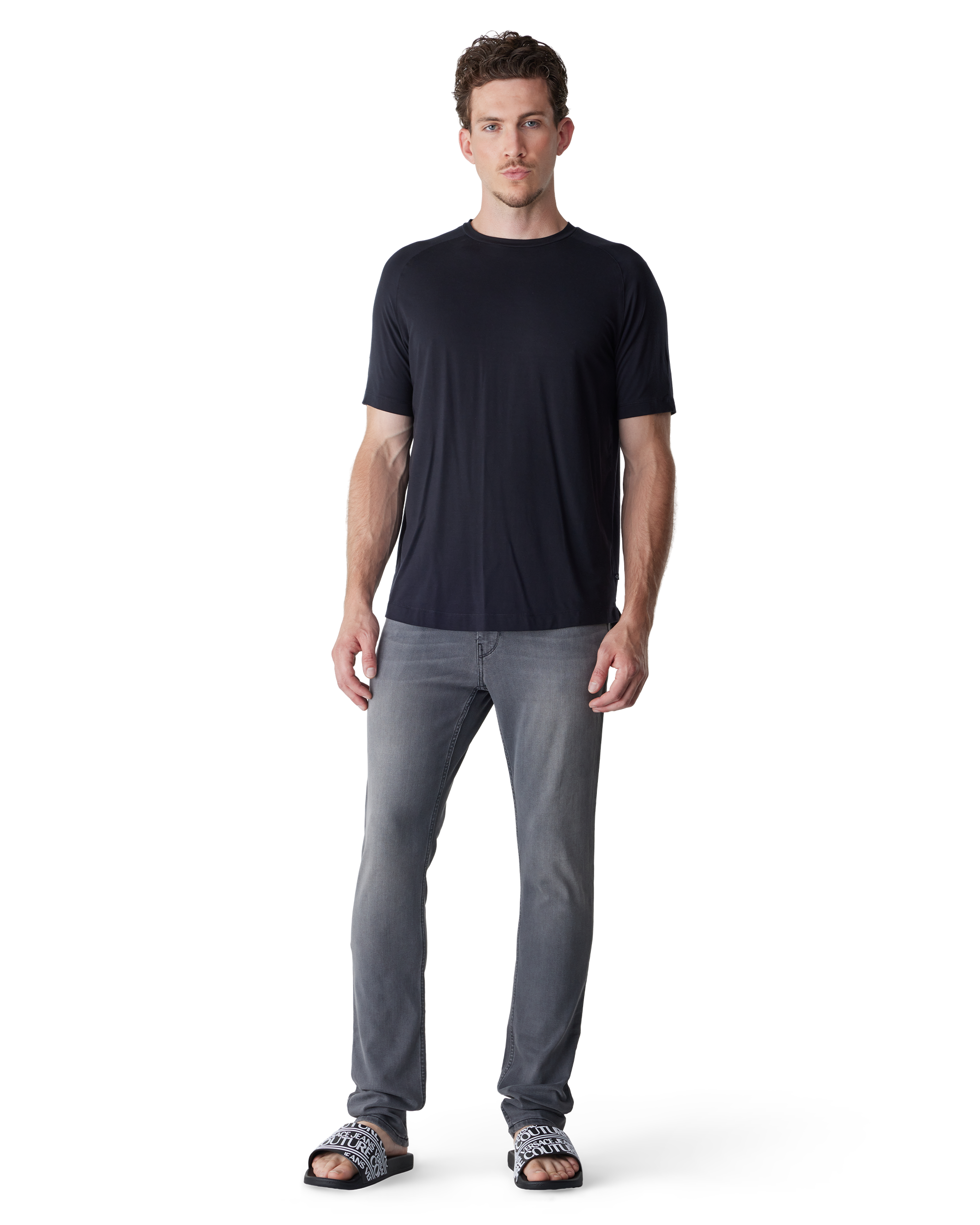 Black Tencel™ Lyocell Blend Raglan Scallop Crew T-shirt by DEKE | DIHSAN