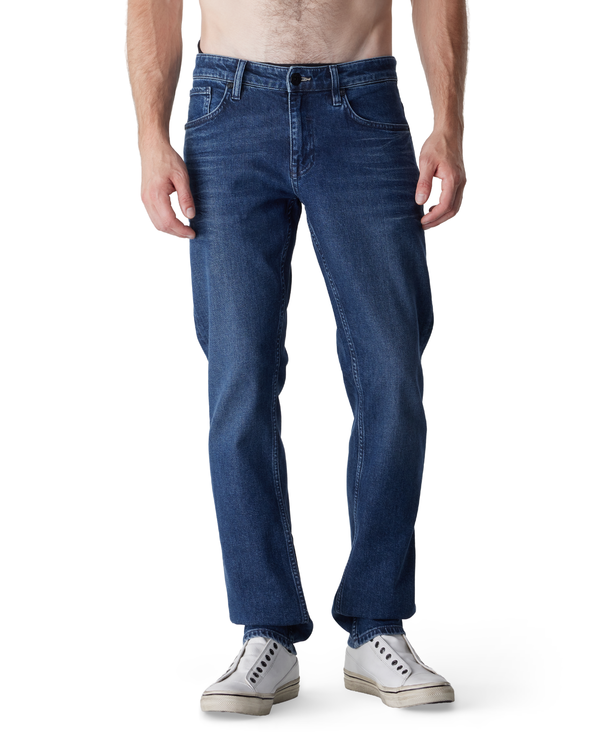 Blue Cotton Blend Bowie Aegean Easy Straight Fit by Jude Neale | DIHSAN
