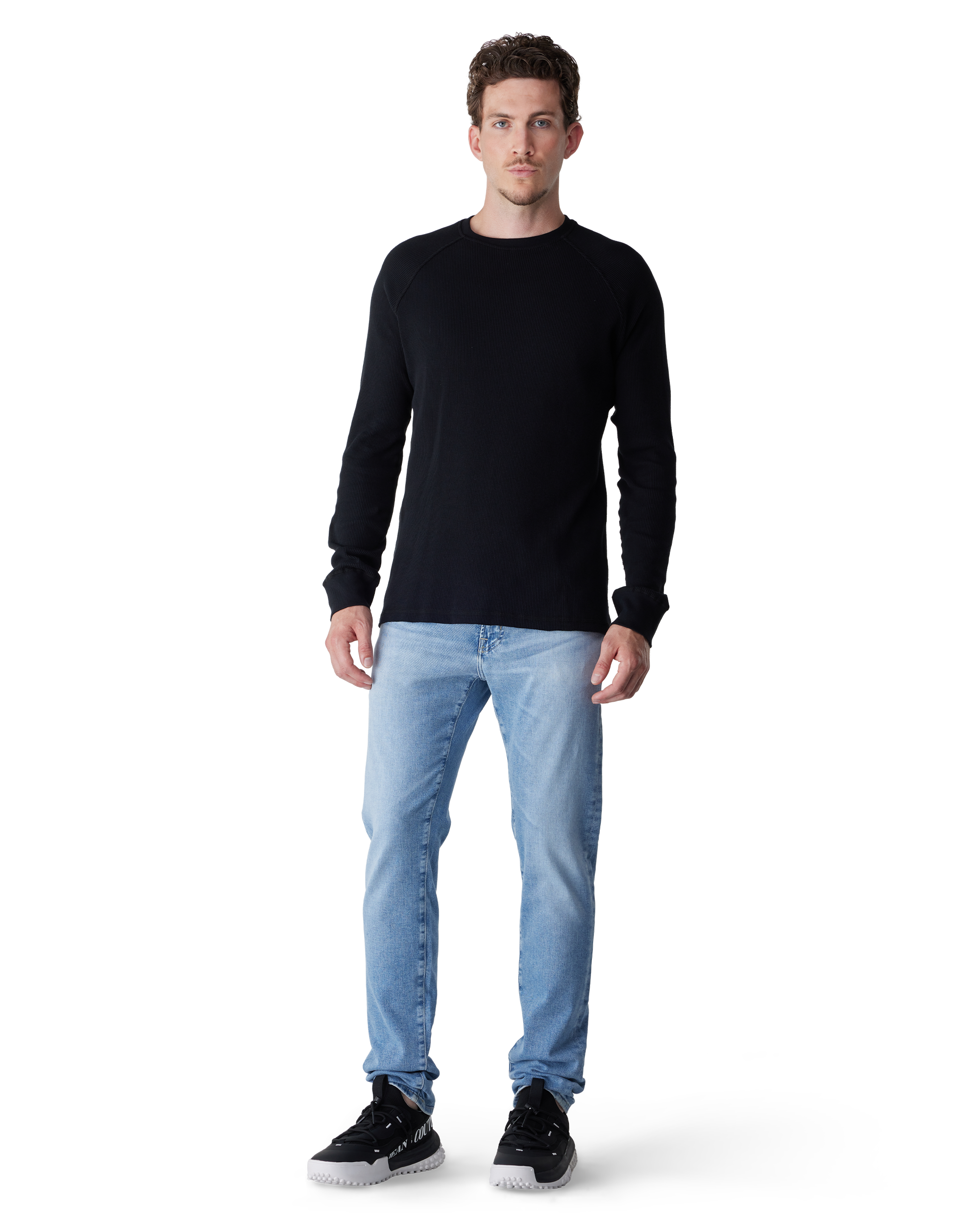 Black Organic Cotton Rogan Long Sleeve Waffle Shirt by Jude Neale | DIHSAN