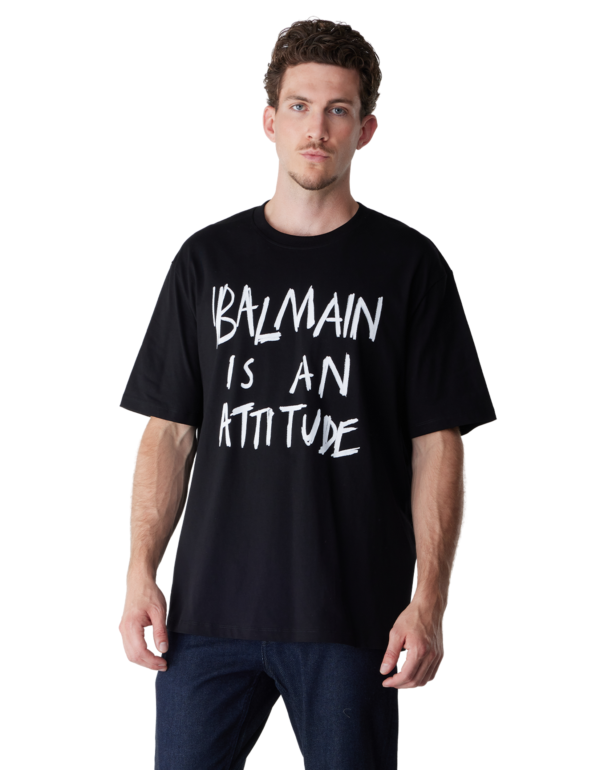 Black/White Organic Cotton Attitude T-Shirt by Balmain | DIHSAN