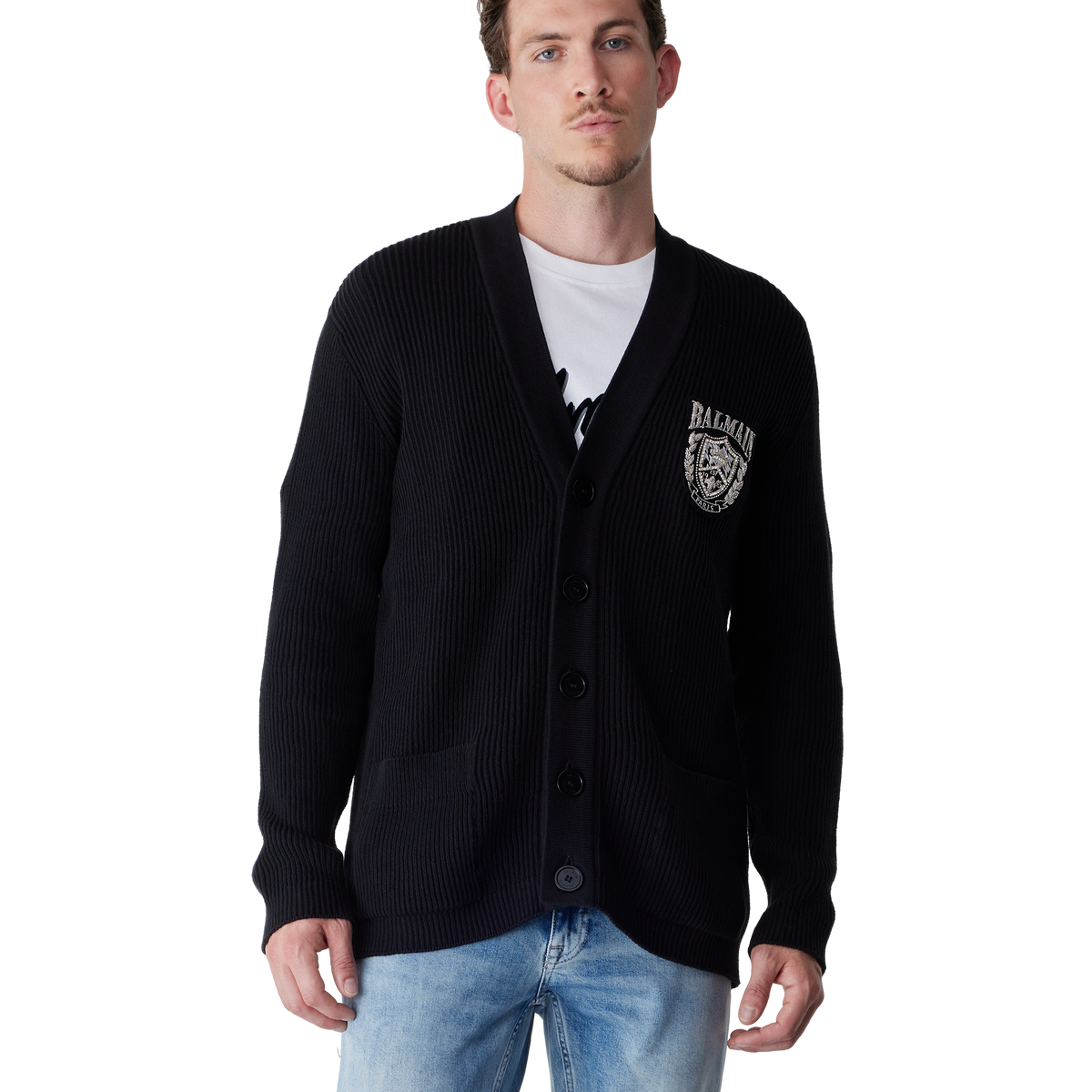 Balmain Patch Cable Knit Cardigan