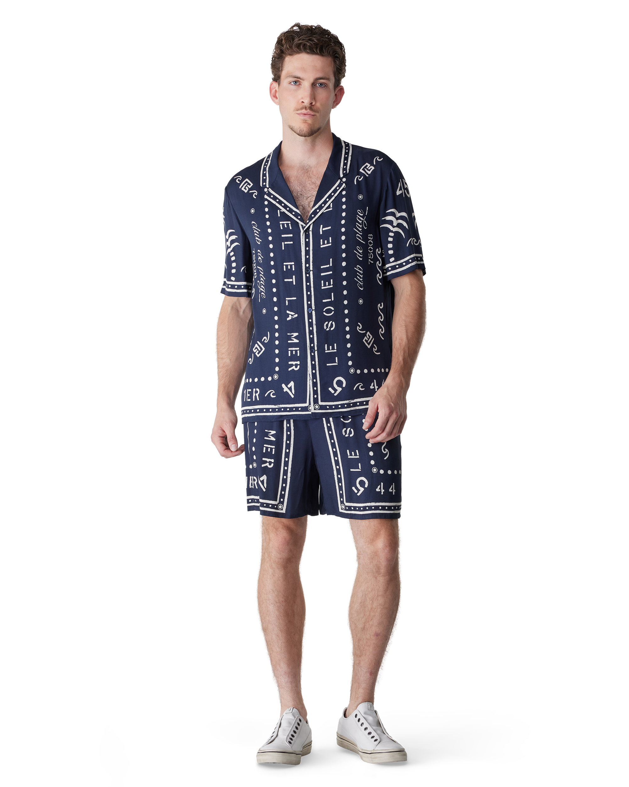Marine/Beige Viscose Club Printed Pyjama Shirt by Balmain | DIHSAN