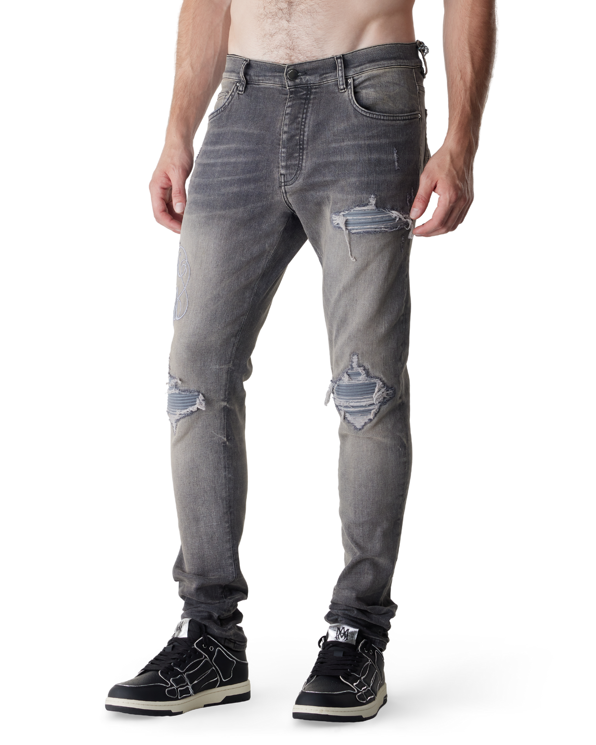 AMIRI Hollywood MX1 Distressed Jeans in Steel Grey | DIHSAN
