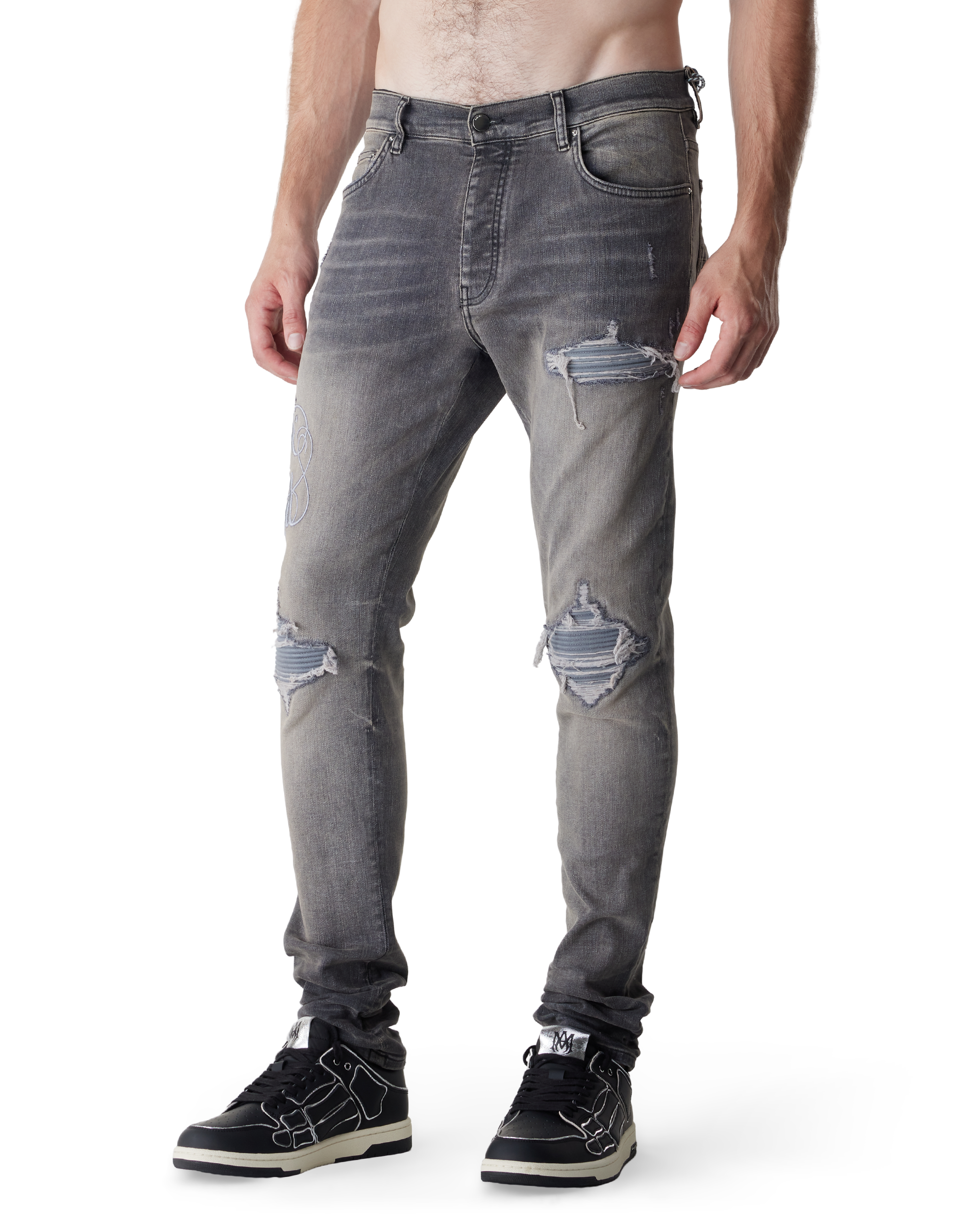 Steel Grey Cotton Blend Hollywood MX1 Distressed Jeans by AMIRI | DIHSAN