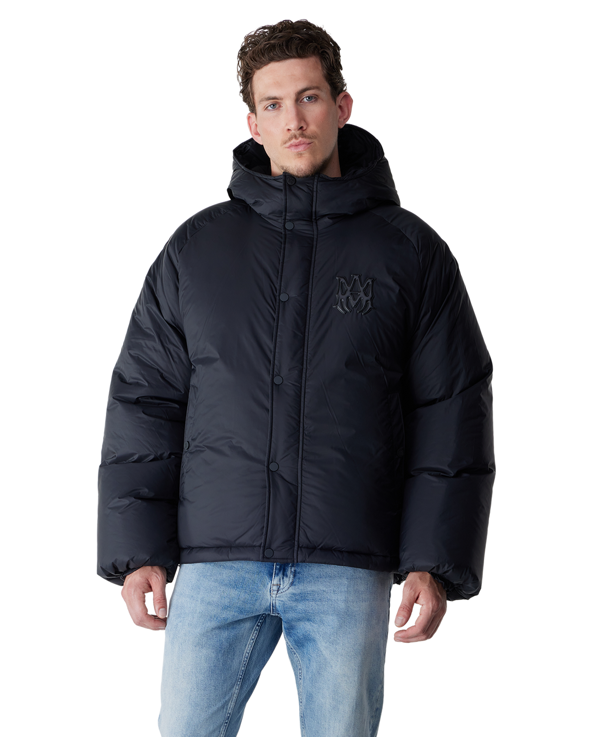 Black Nylon Logo Hooded Down Jacket by AMIRI | DIHSAN