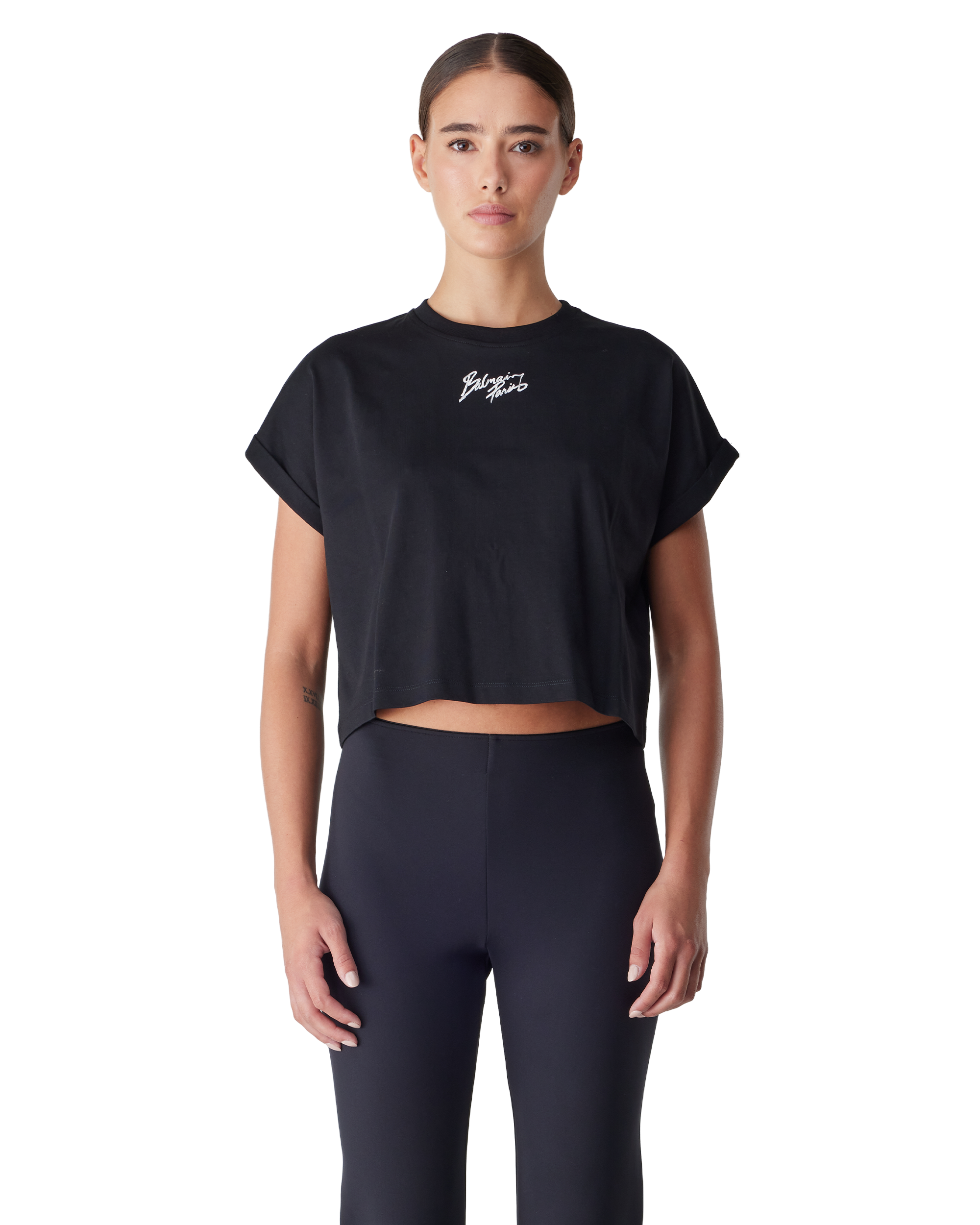 Logo Embroidered Cropped T-Shirt