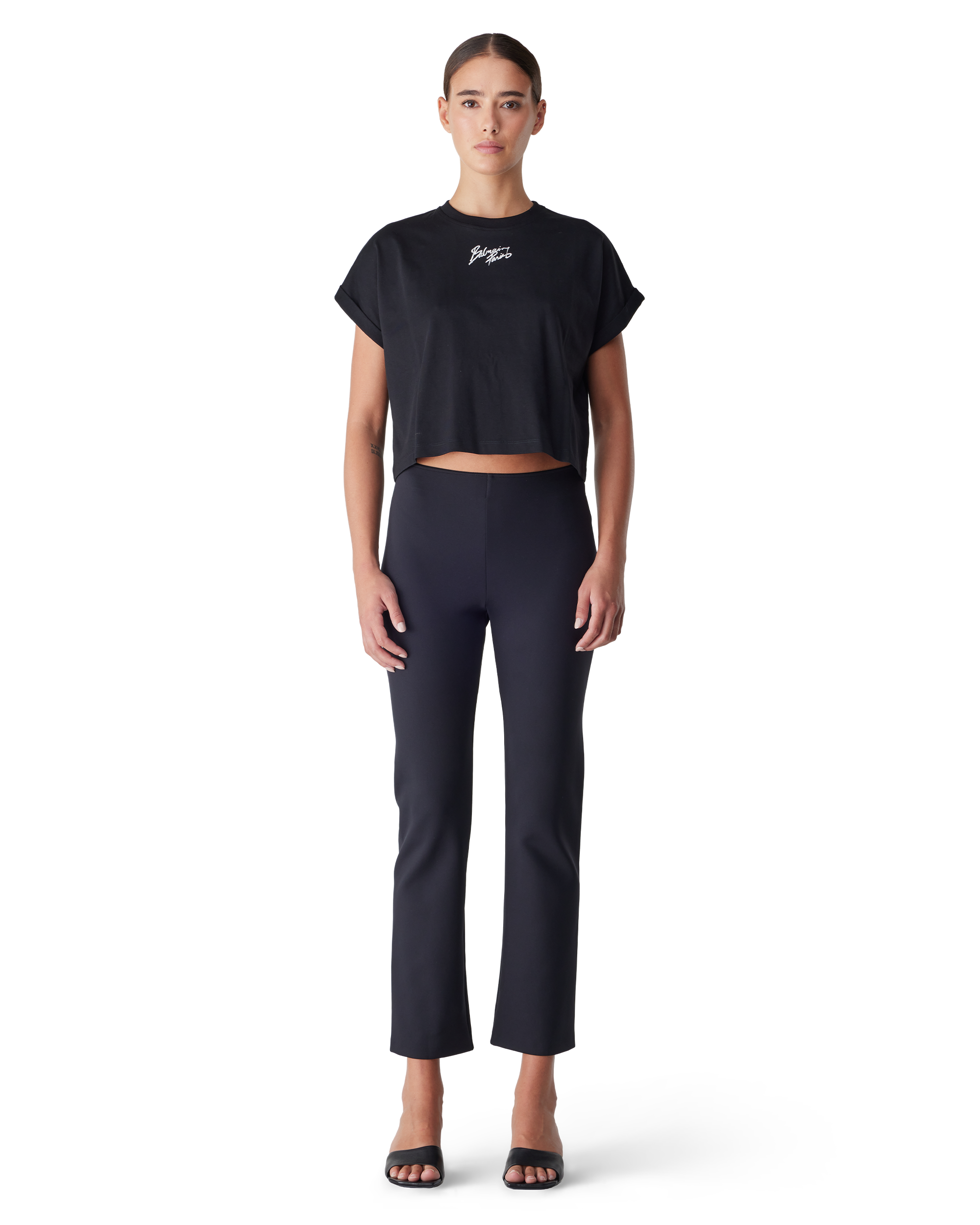 Logo Embroidered Cropped T-Shirt