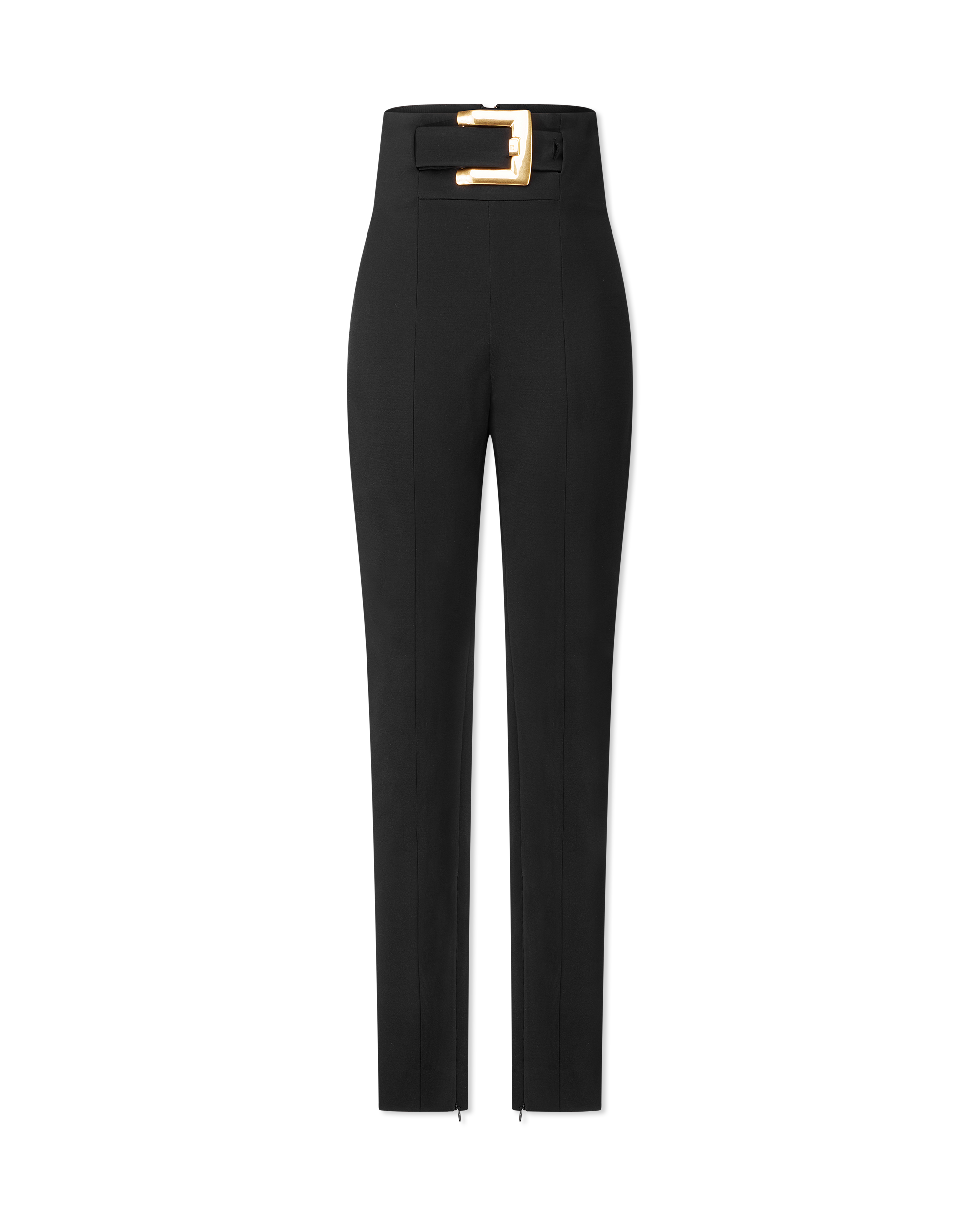 High-Waisted Belted Stretch Trousers