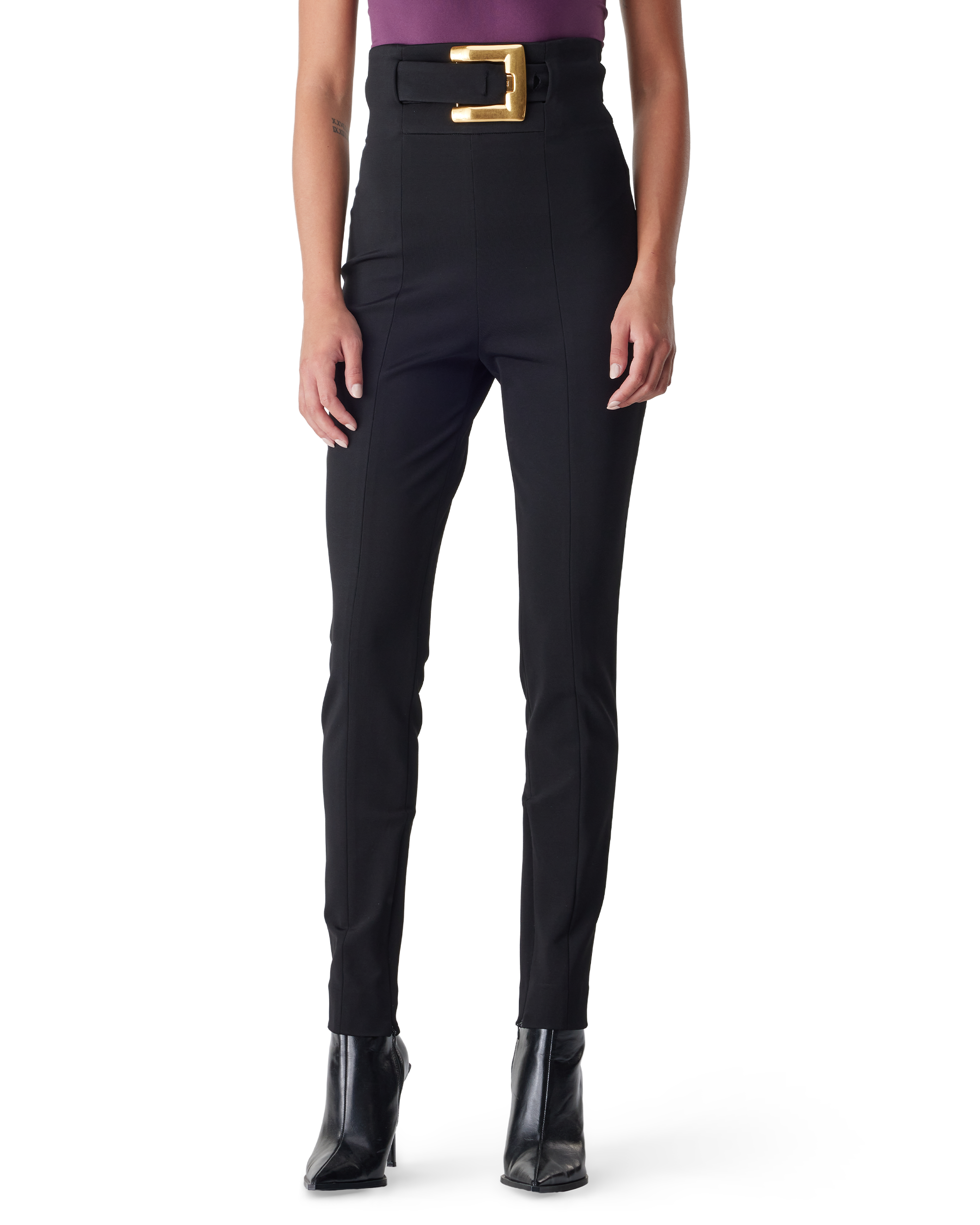 High-Waisted Belted Stretch Trousers