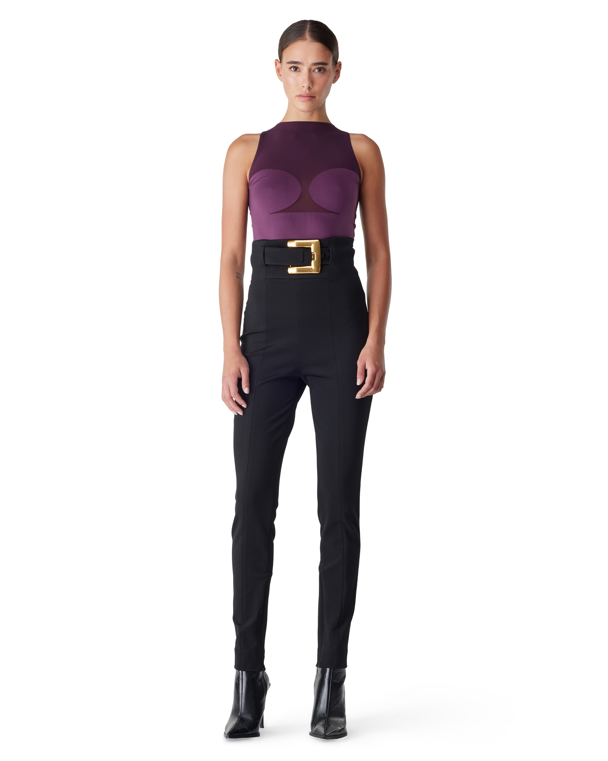 High-Waisted Belted Stretch Trousers