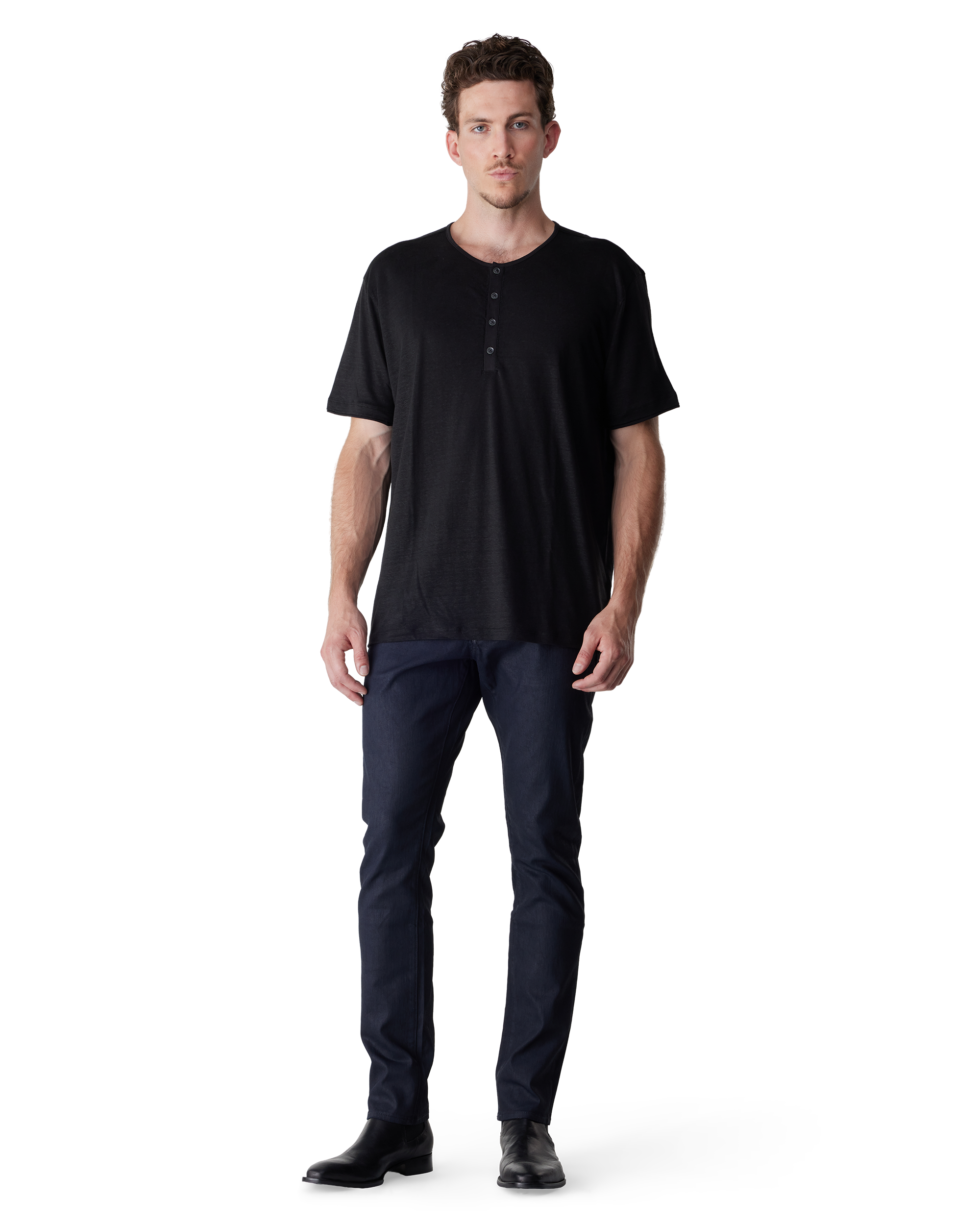 Black Linen Bleecker Linen Henley by John Varvatos | DIHSAN