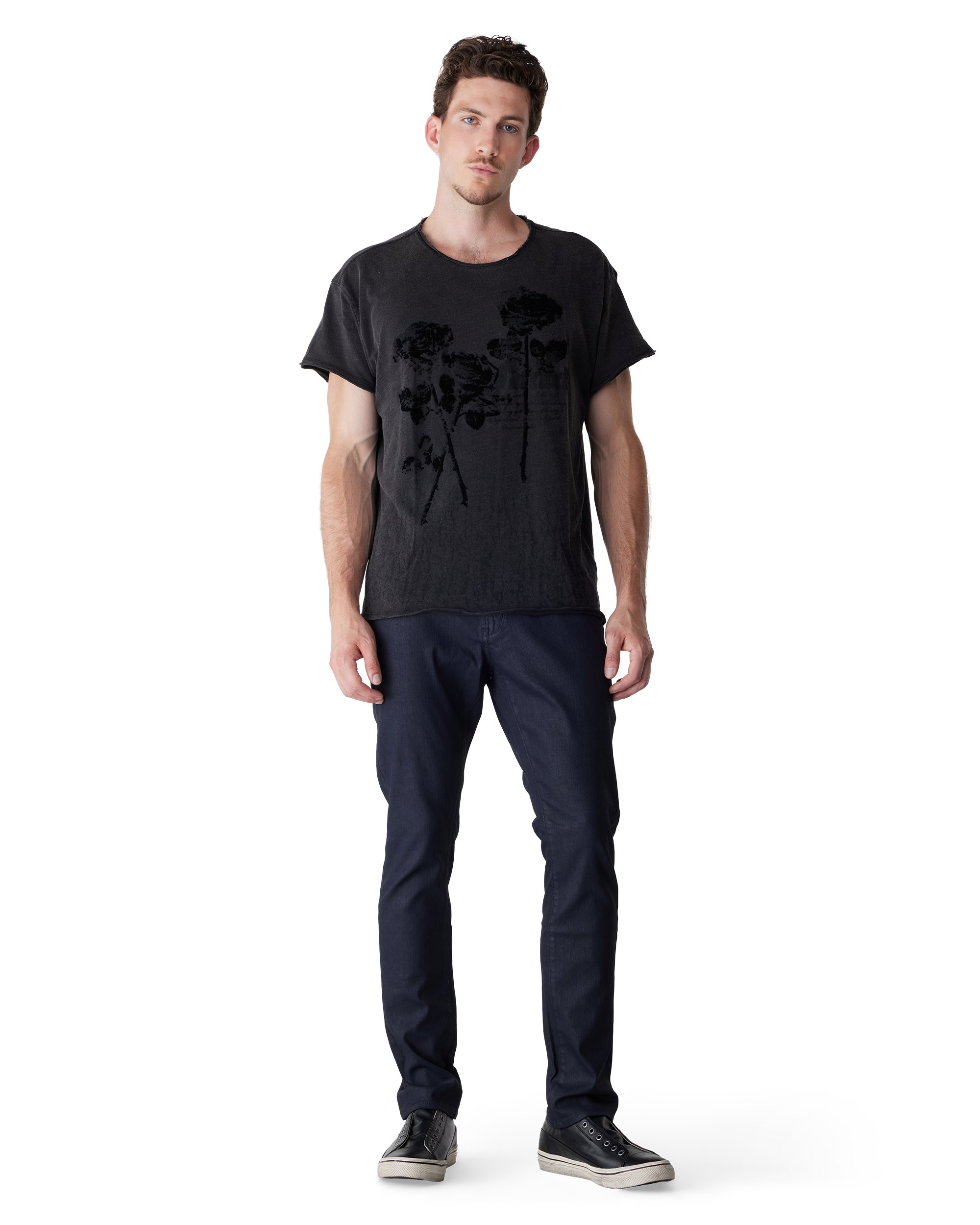 Charcoal Organic Cotton Farewell Roses Tee by John Varvatos | DIHSAN
