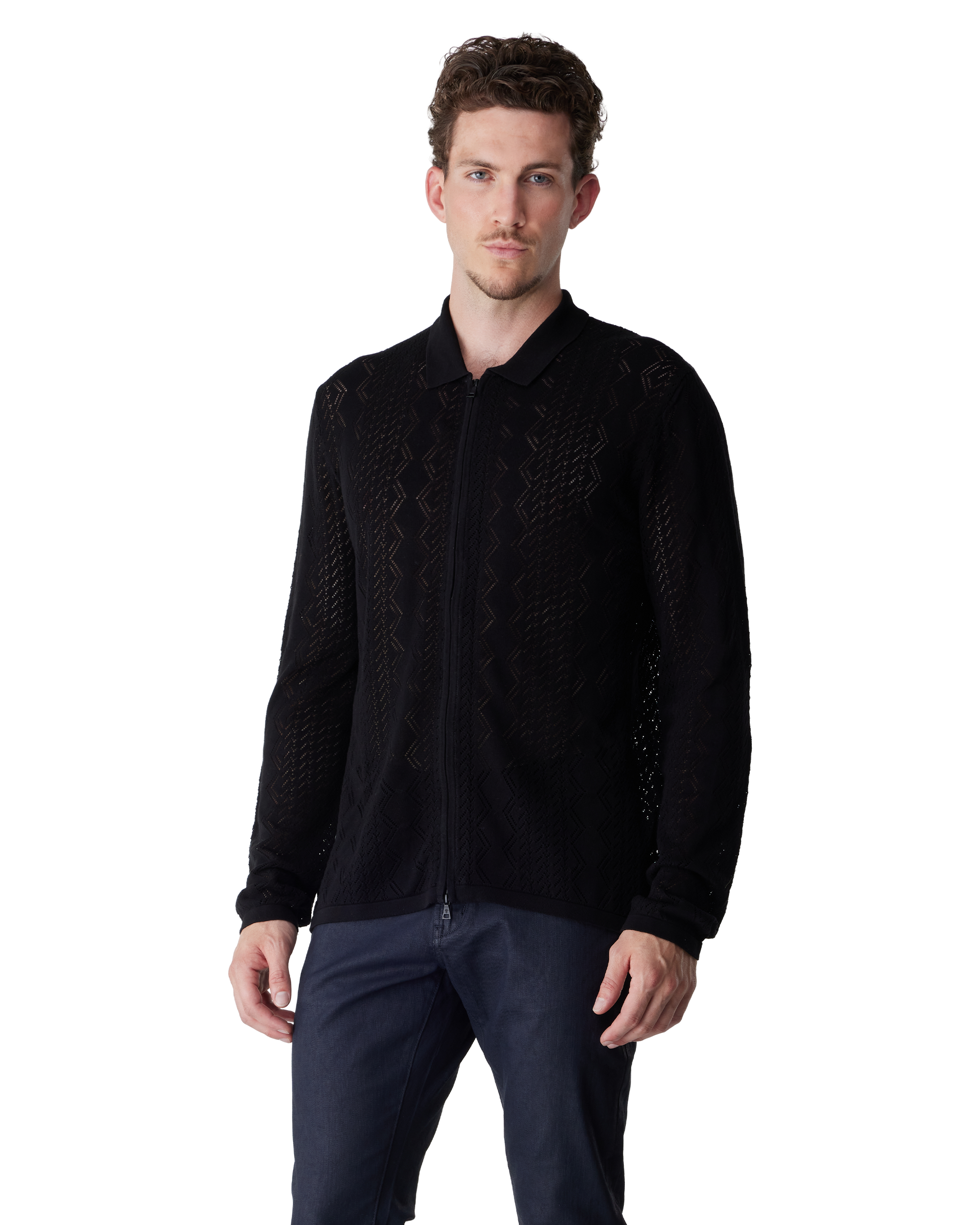 Black Mercerized Cotton Pietro Zip Shirt by John Varvatos | DIHSAN