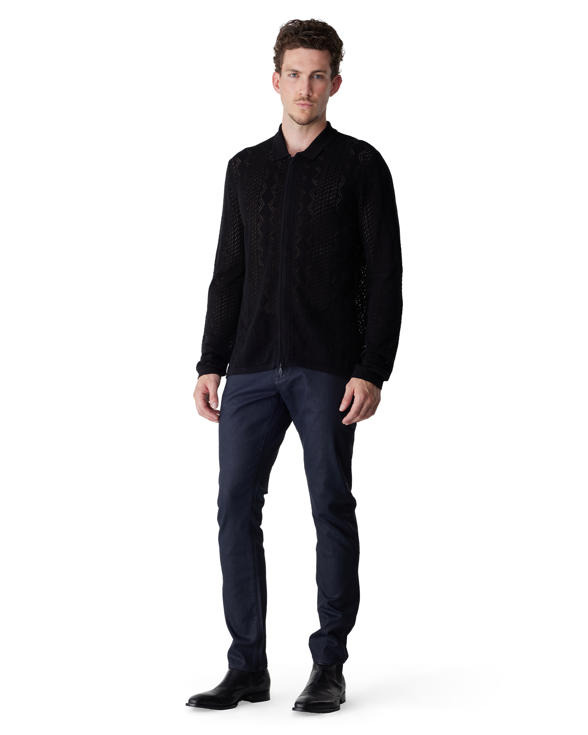 Black Mercerized Cotton Pietro Zip Shirt by John Varvatos | DIHSAN