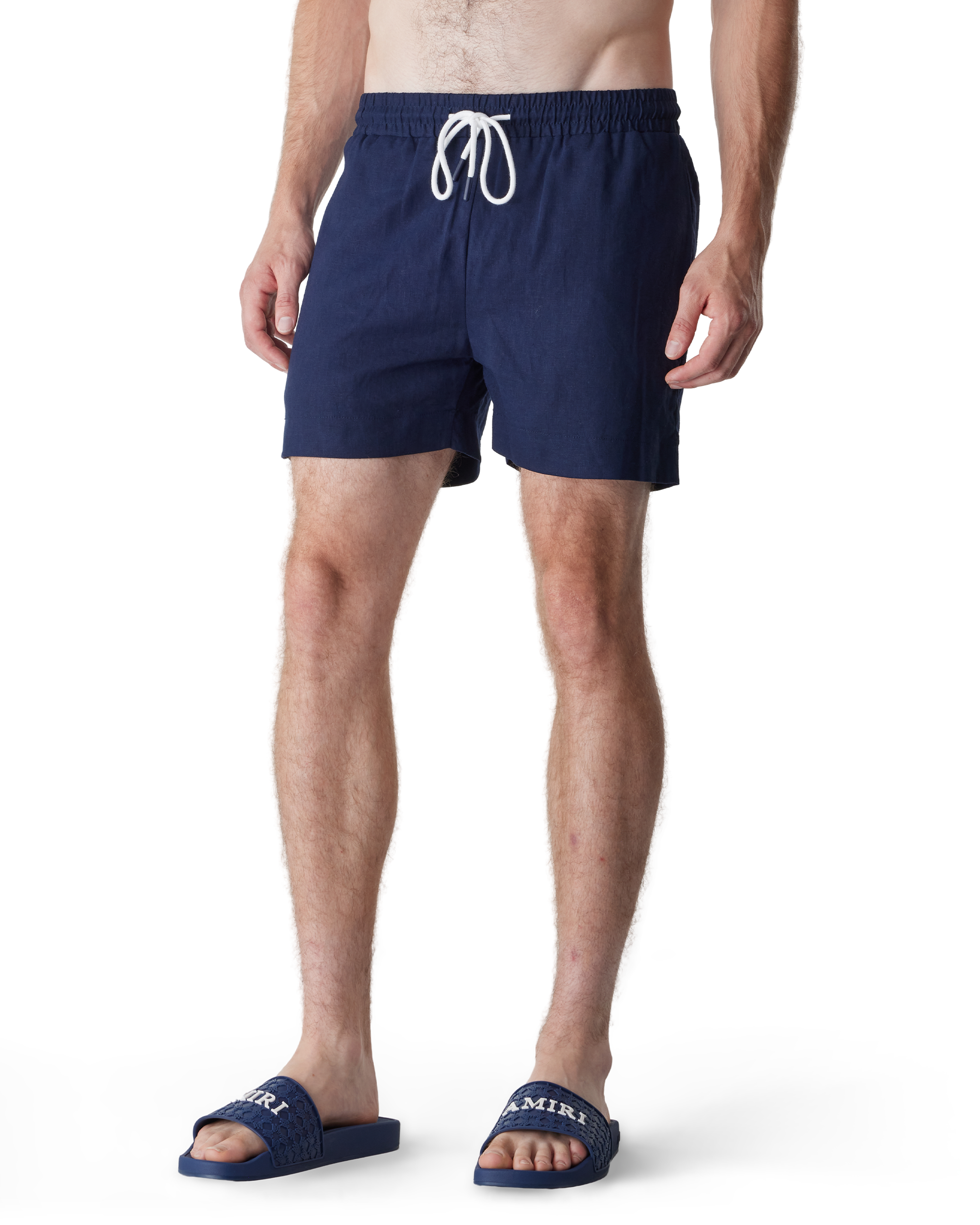 Navy Viscose Blend Linen Shorts by Champlain | DIHSAN