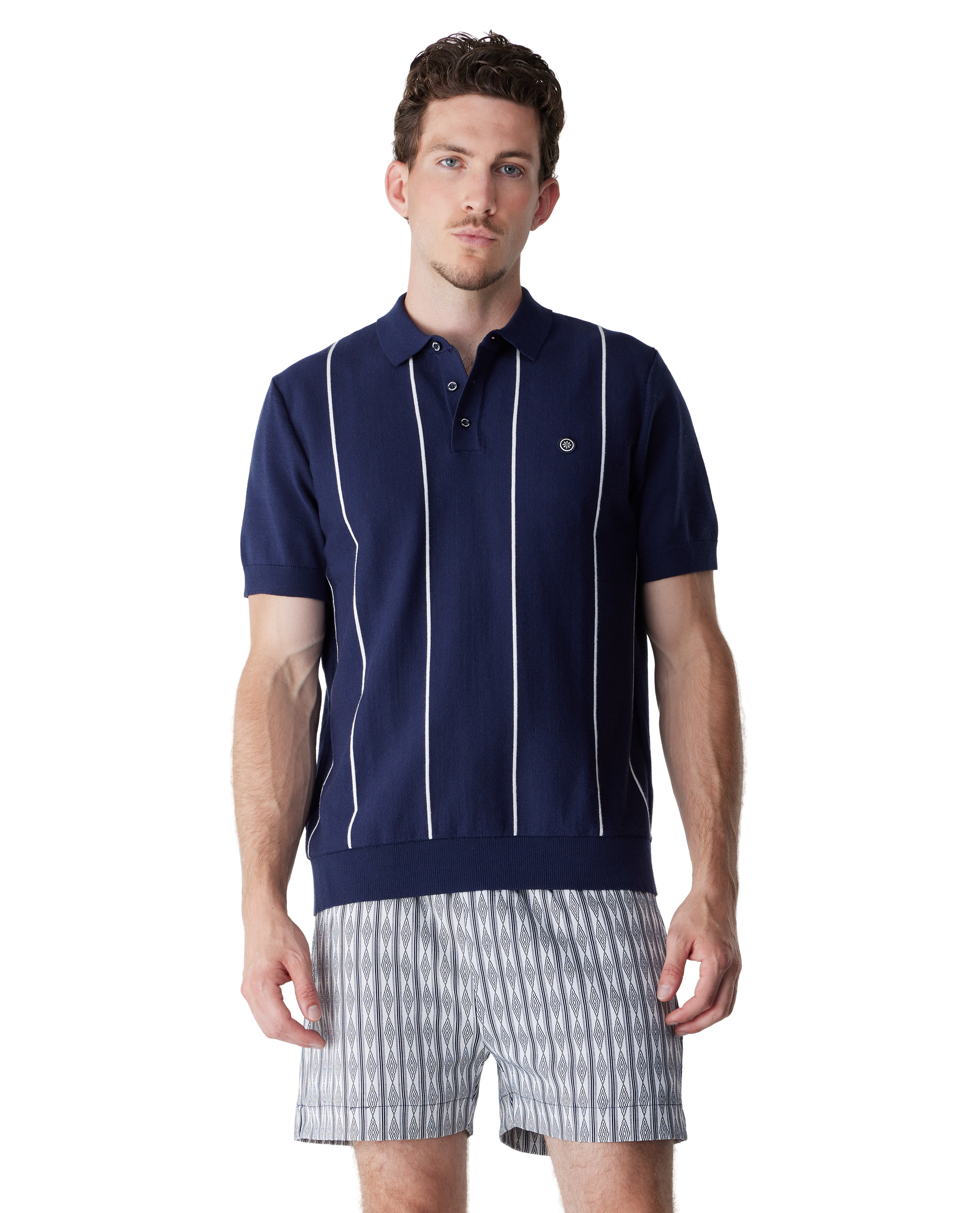 Vertical Stripe Knit Polo