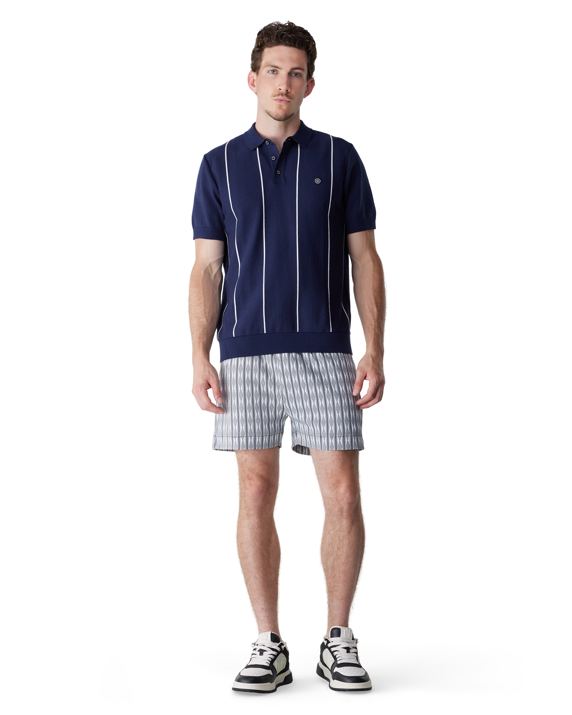 Vertical Stripe Knit Polo