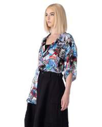 Mix Scarves Silk Short Sleeve Shirt