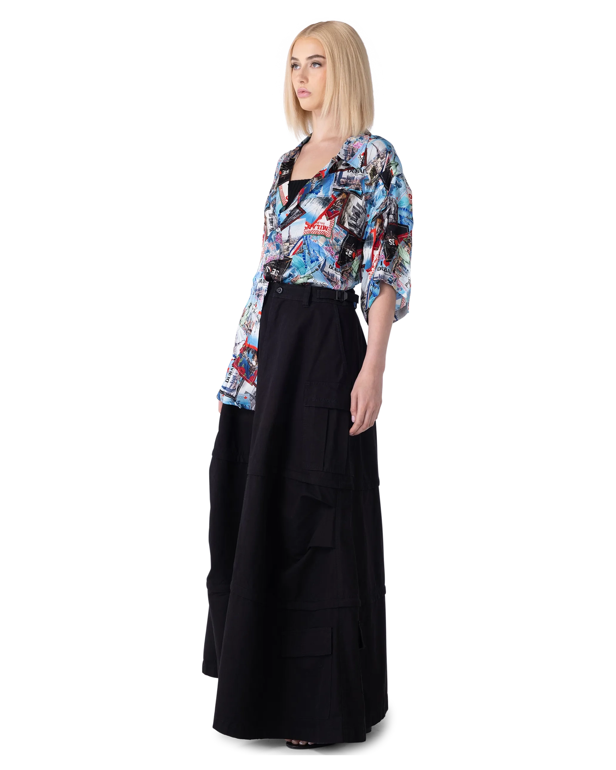 Mix Scarves Silk Short Sleeve Shirt