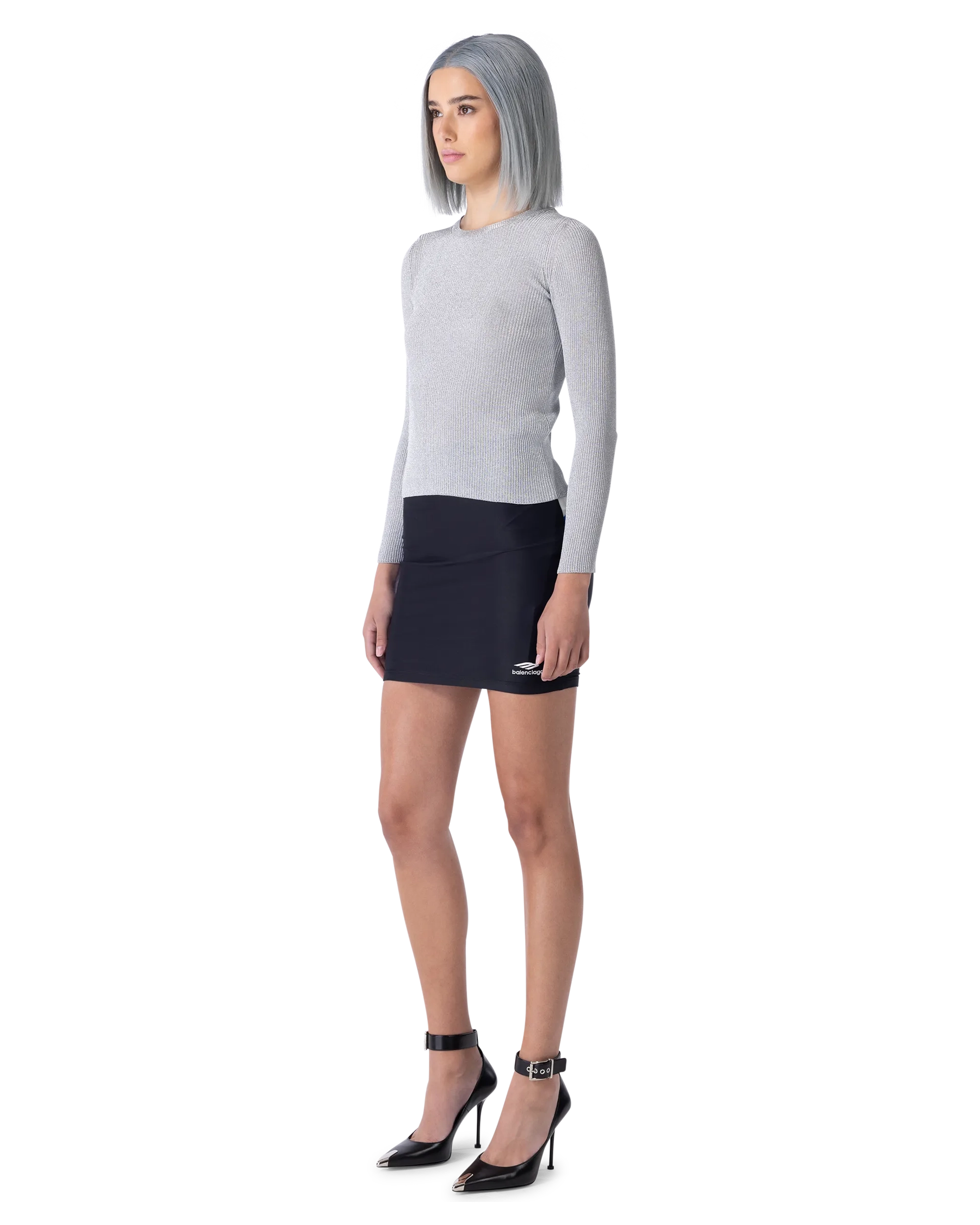 Silver Viscose Blend Metallic Ribbed Lurex Sweater by Balenciaga | DIHSAN