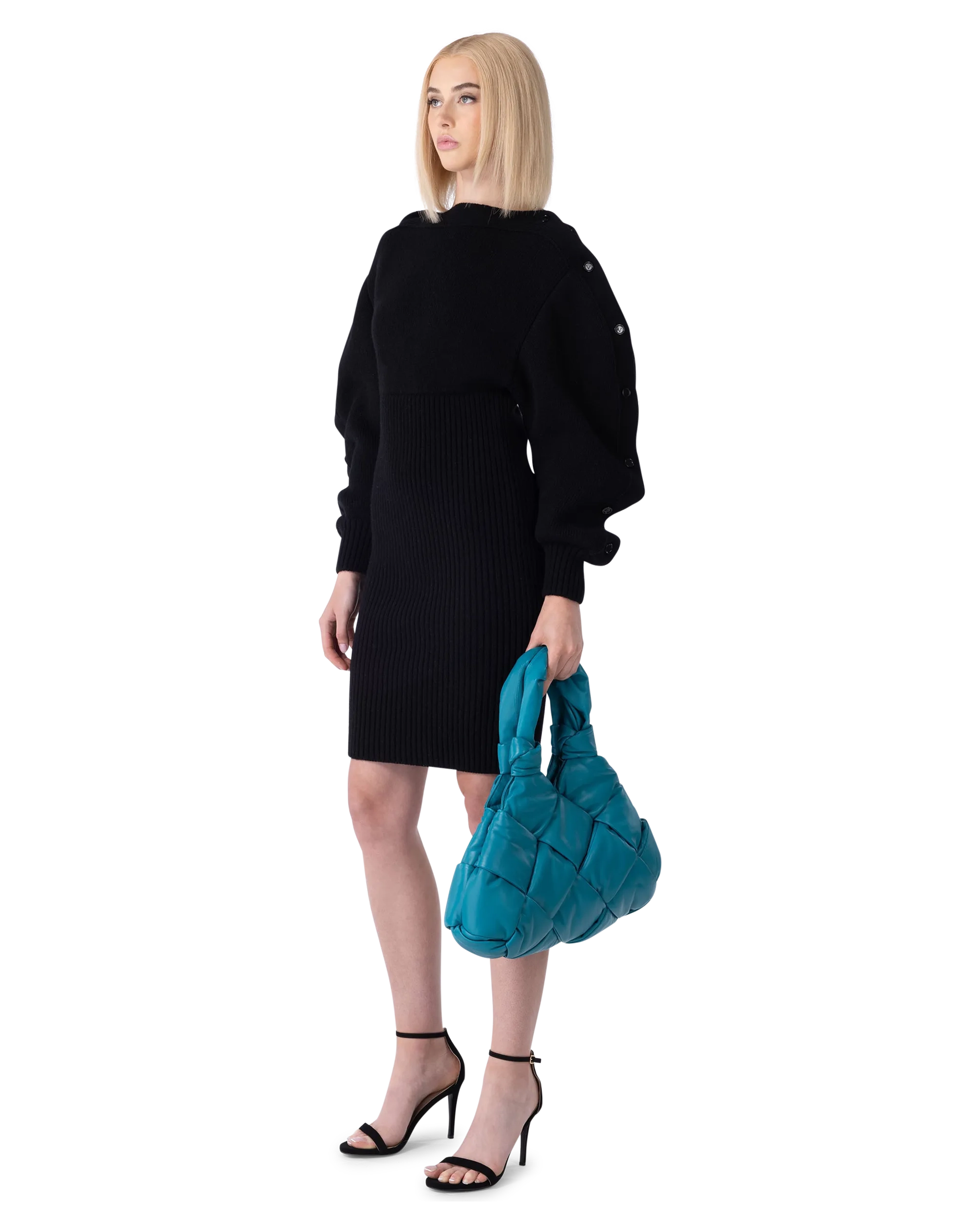 Shetland Double Face Puff Sleeve Knit Dress