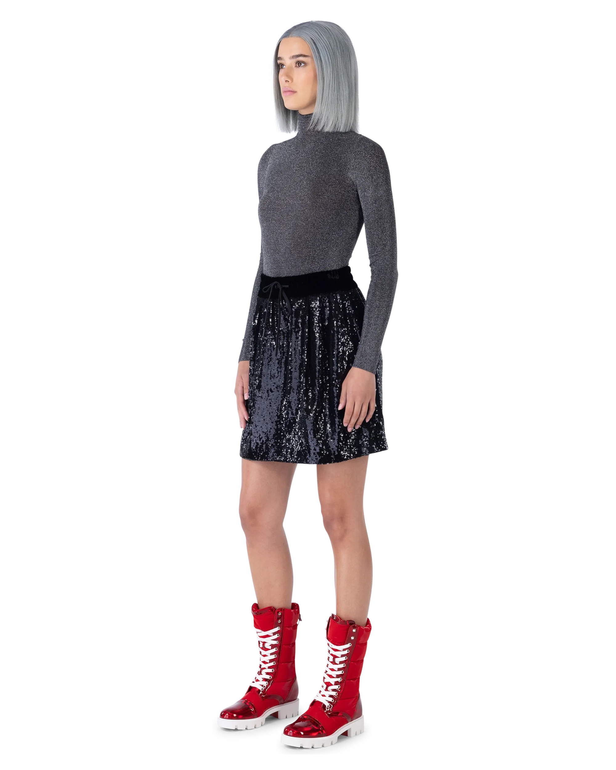 Metallic Lurex Ribbed Turtleneck