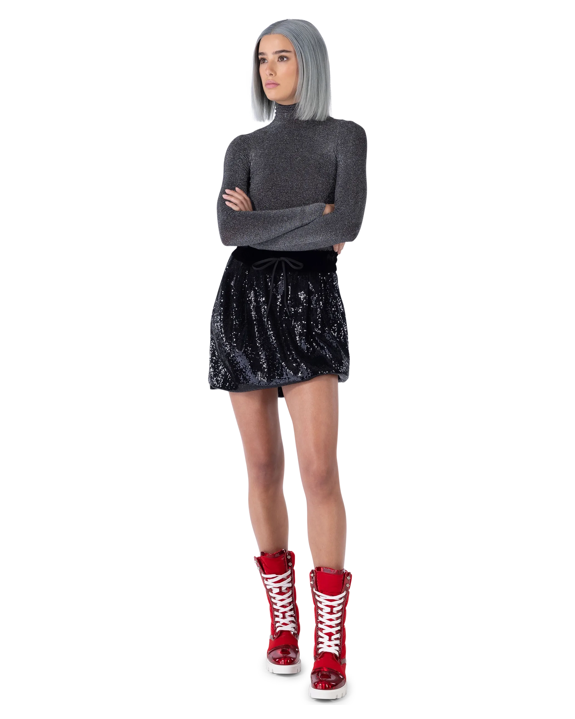 Metallic Lurex Ribbed Turtleneck