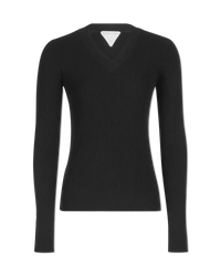 Lightweight Wool Ribbed V-Neck Sweater - DIHSAN