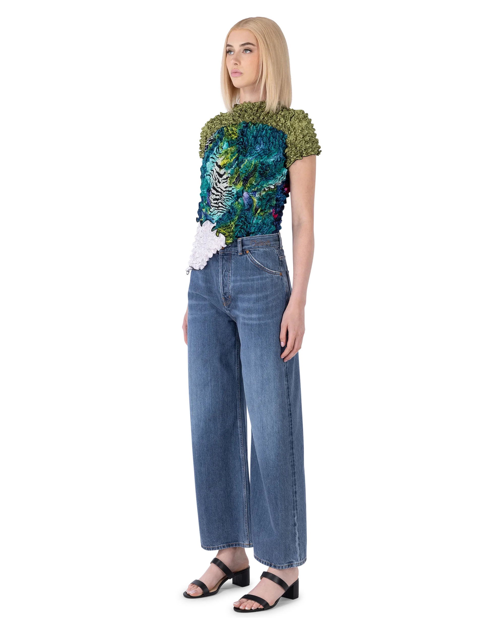 Logo Embroidered Wide Leg Jeans