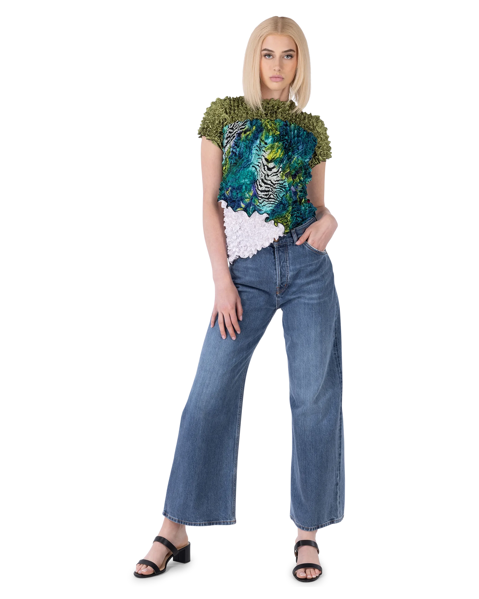 Logo Embroidered Wide Leg Jeans