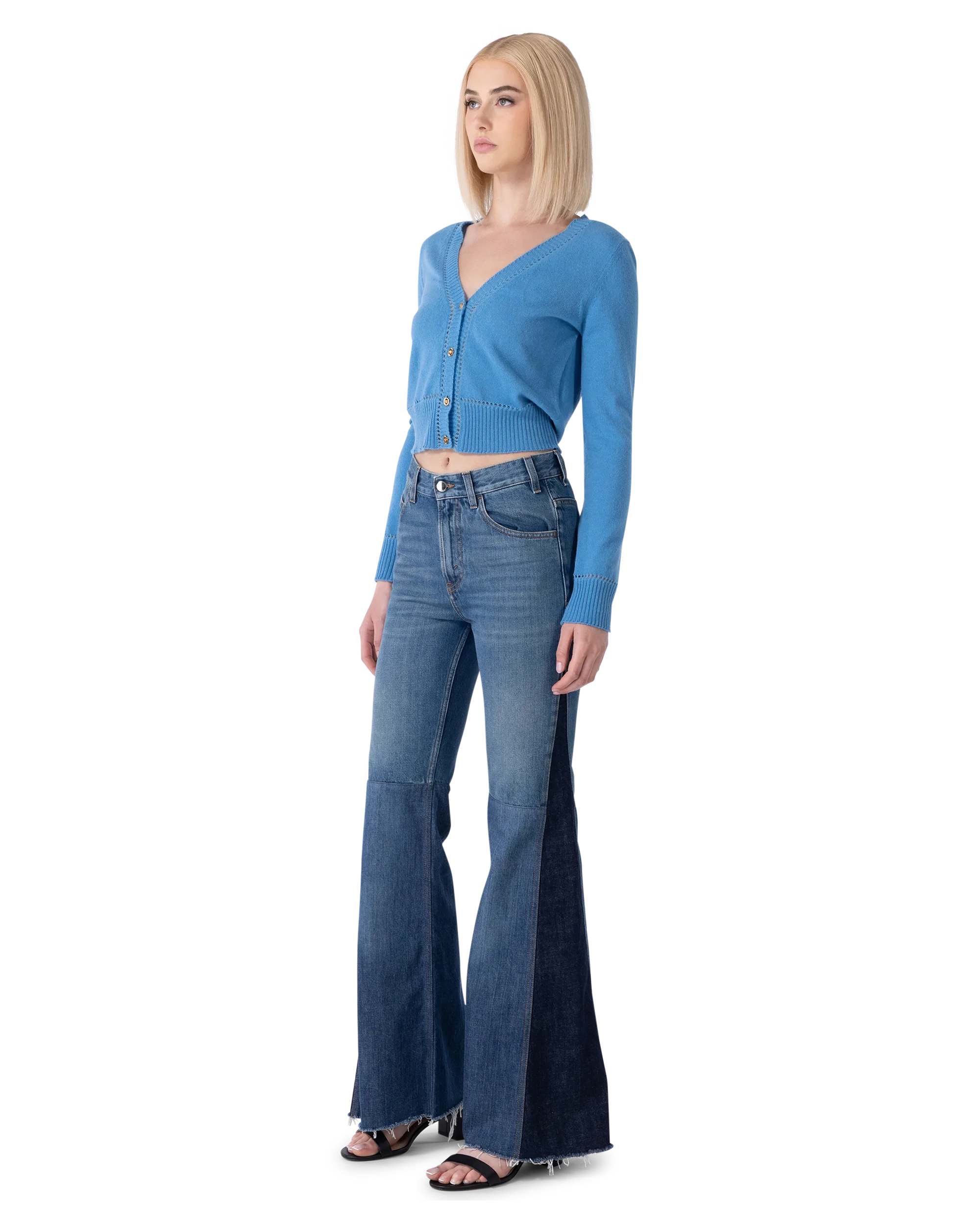 Distressed Hem Flared Leg Jeans