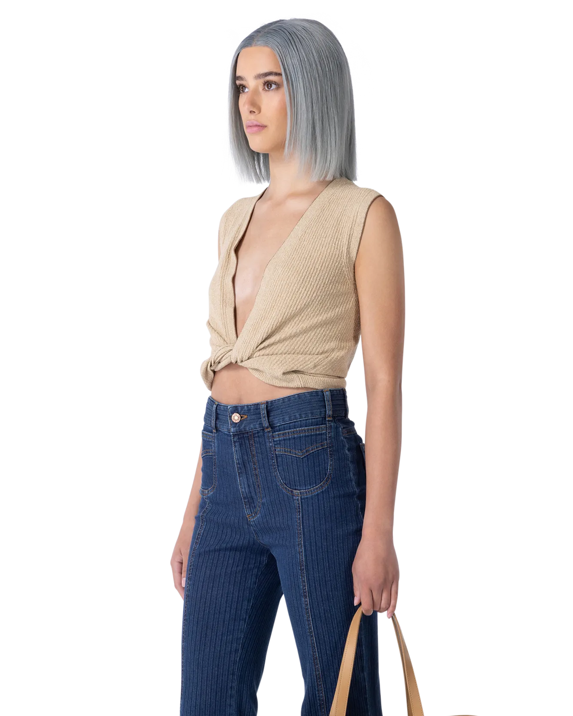 Front-Tie Sleeveless Knit Top