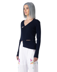 Midnight Blue Viscose Blend Tordu Cut-Out Ribbed Sweater by Jacquemus | DIHSAN