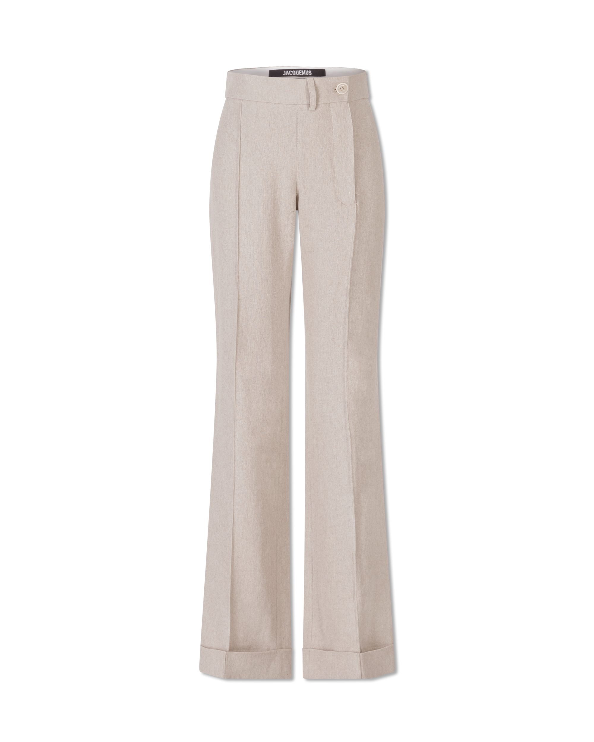 Beige Linen Fresa Straight Leg Cuff Hem Pants by Jacquemus | DIHSAN