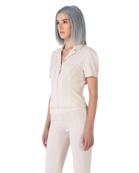 Linen Virgin Blend Tangelo Fitted Zip Up Shirt by Jacquemus | DIHSAN