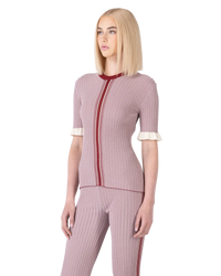 Ribbed Knit Short Sleeve Sweater