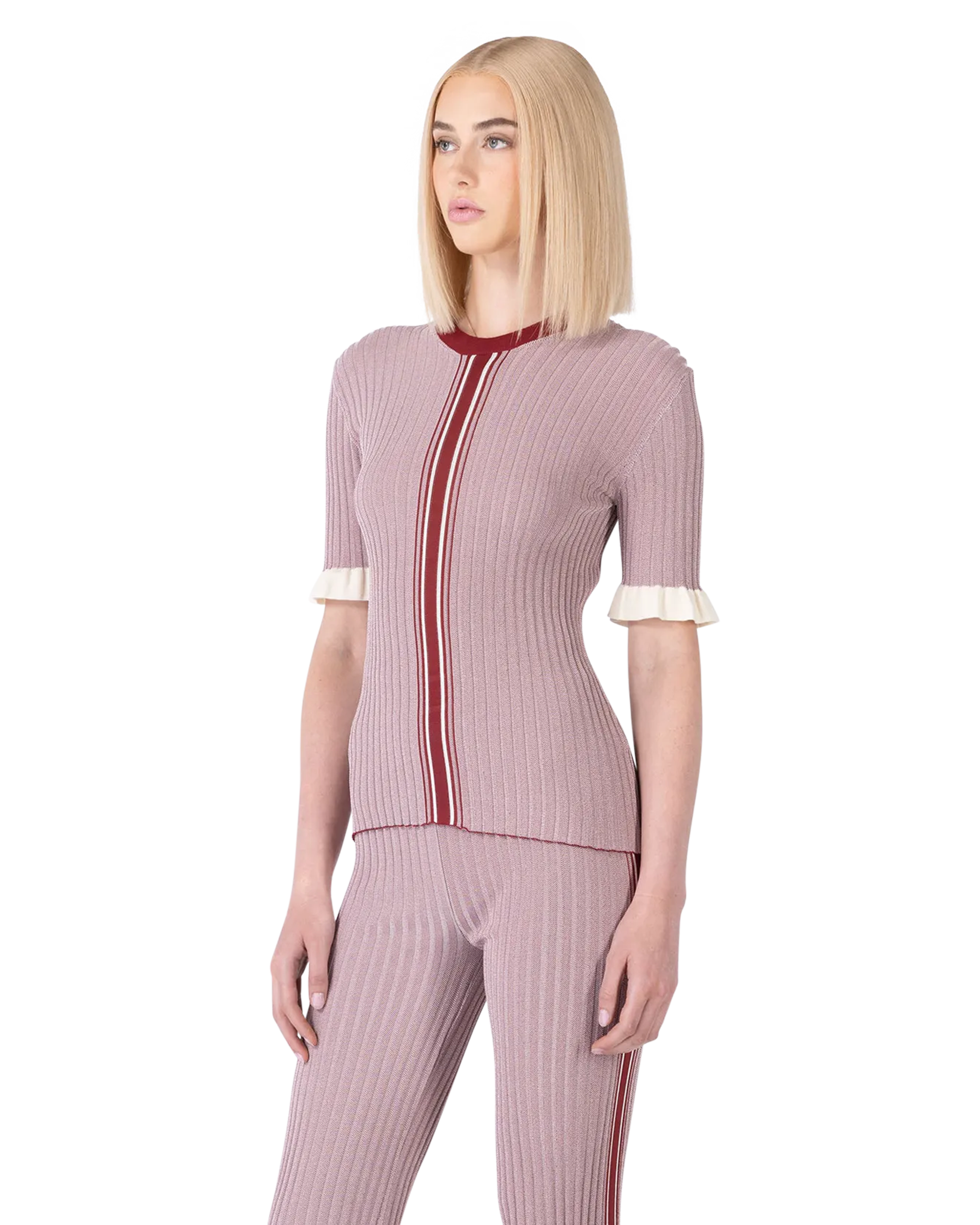 Ribbed Knit Short Sleeve Sweater