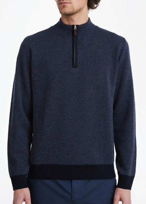 Light Gauge Jacquard Zip-Up Sweater