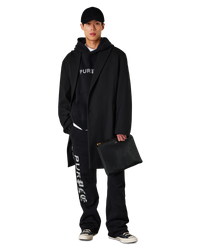 Black Polyester Single-Breasted Long Coat by Versace Jeans Couture | DIHSAN