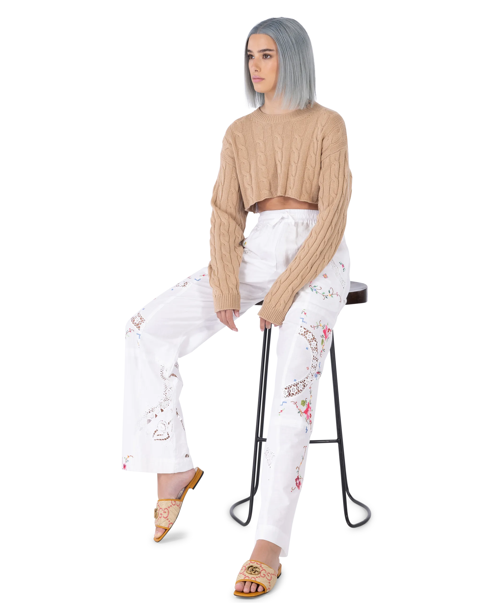 Embroidered Linen Pants