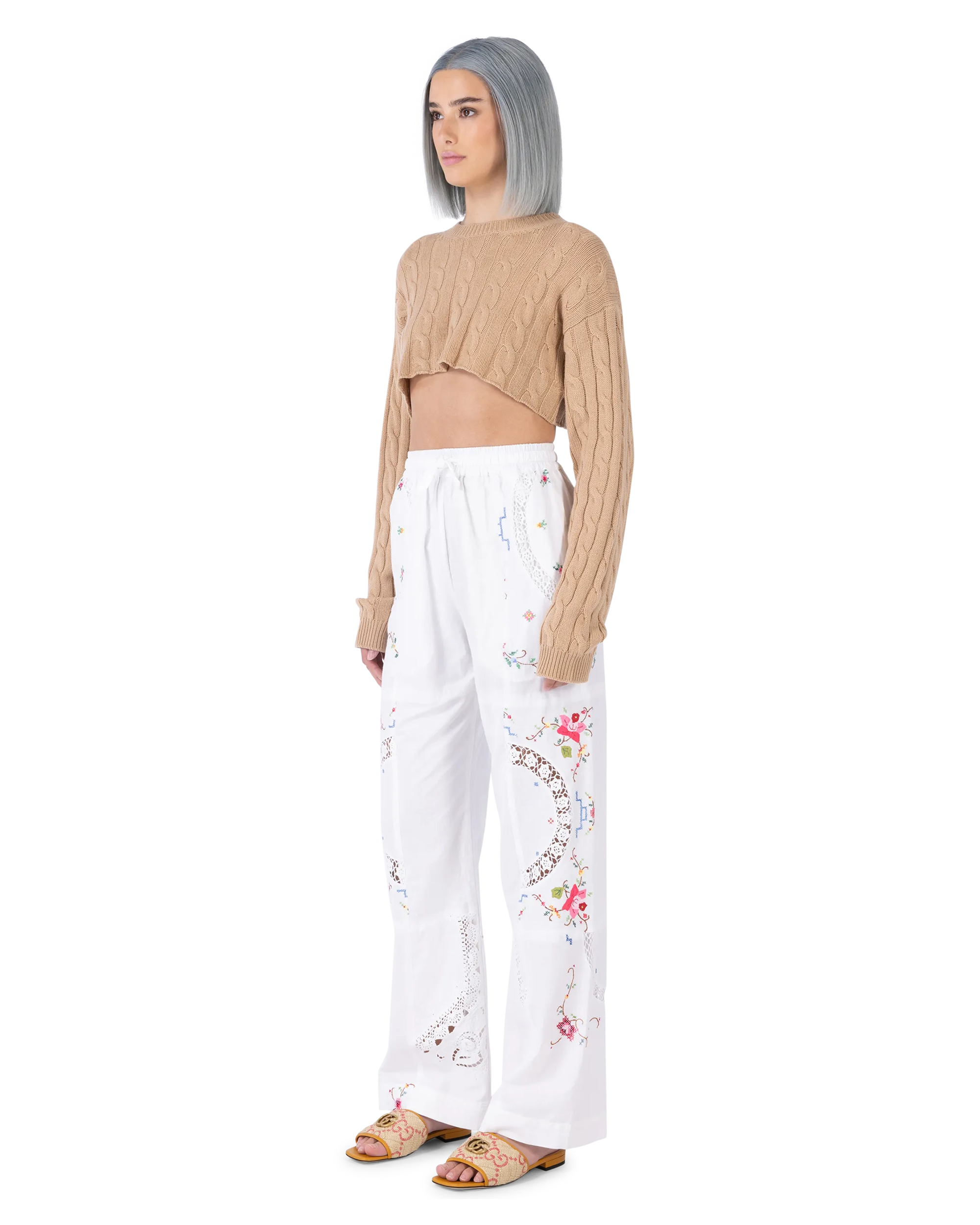 Embroidered Linen Pants