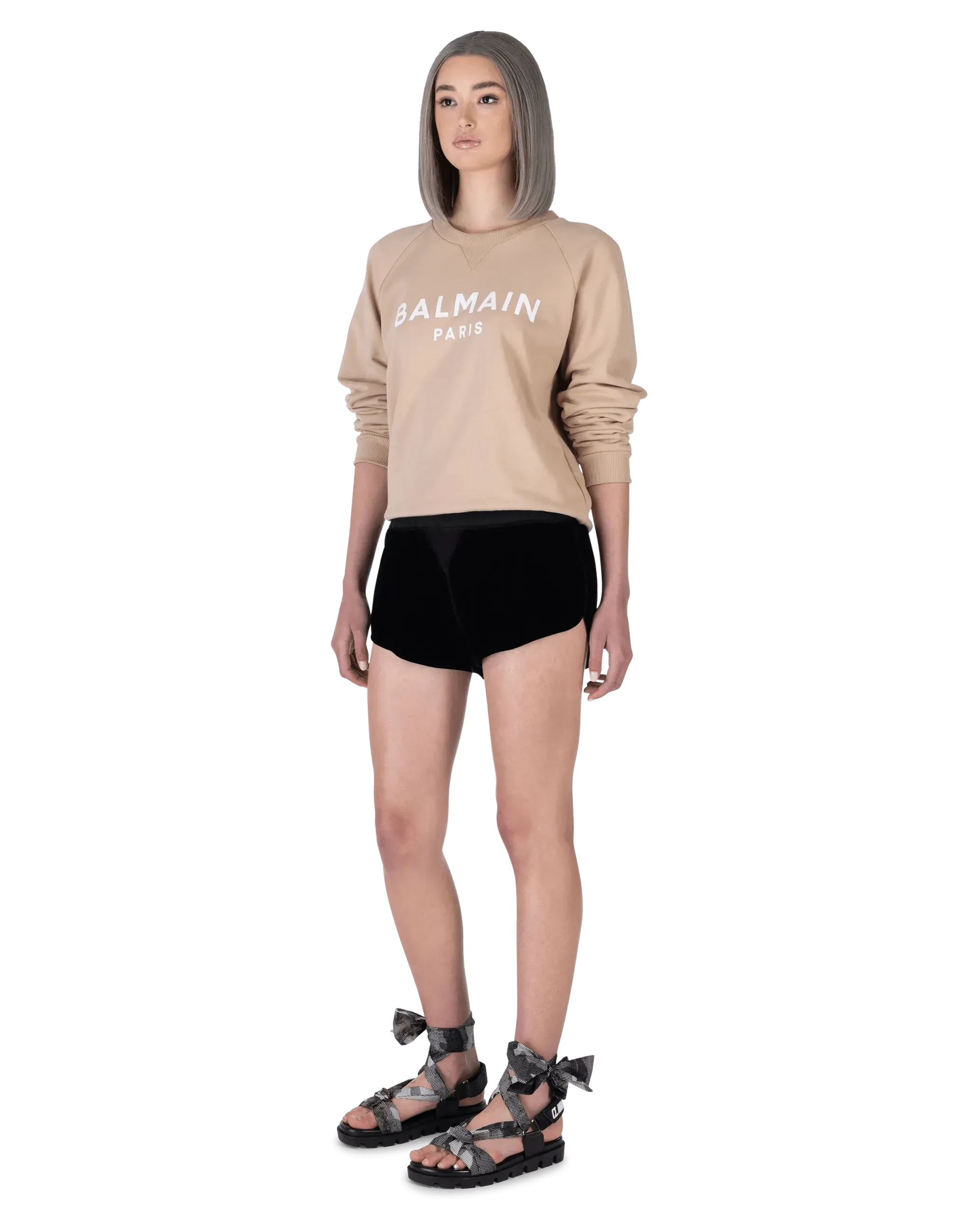 Embroidered Velvet Short Shorts