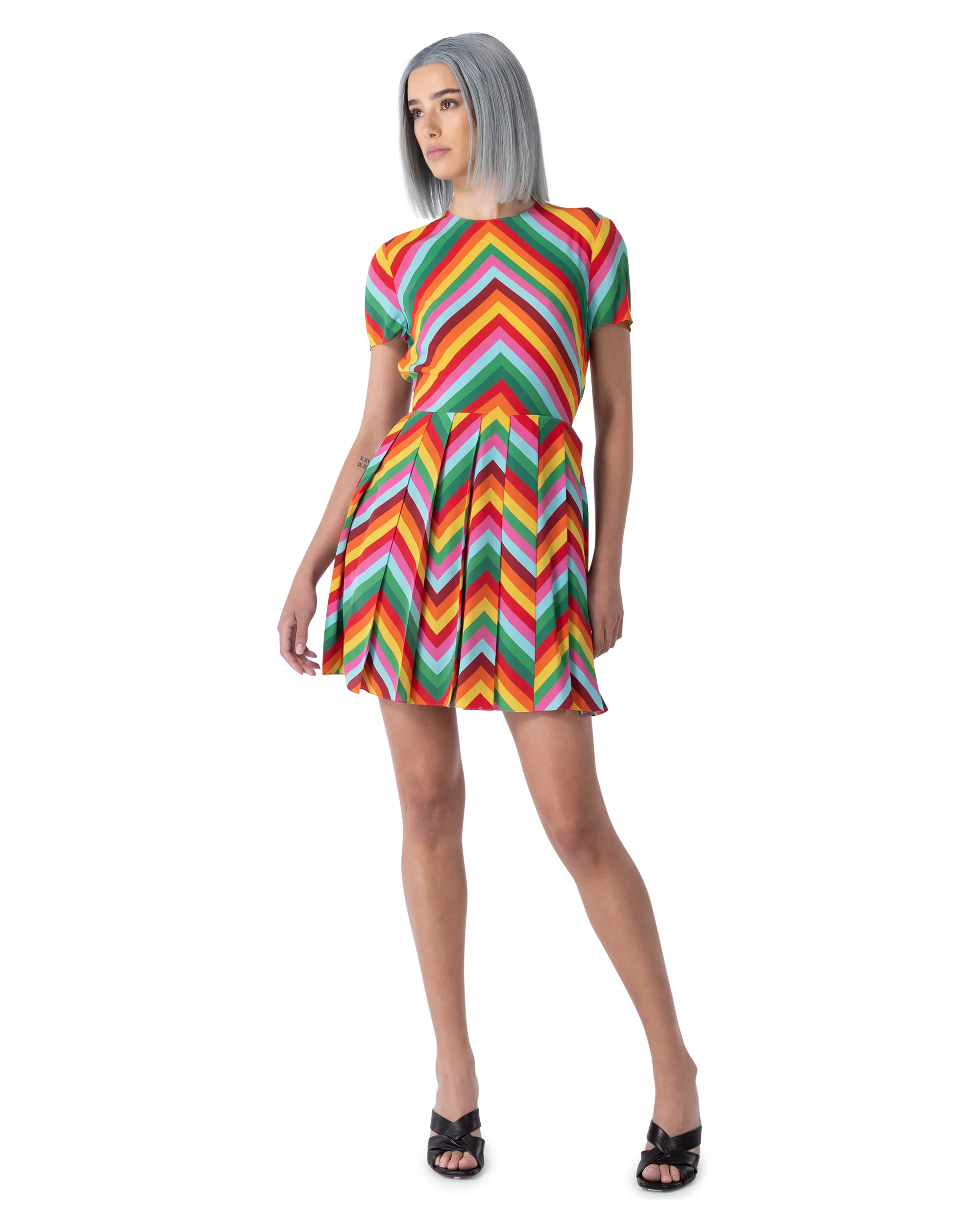 Optical Multicolor Printed Mini Dress