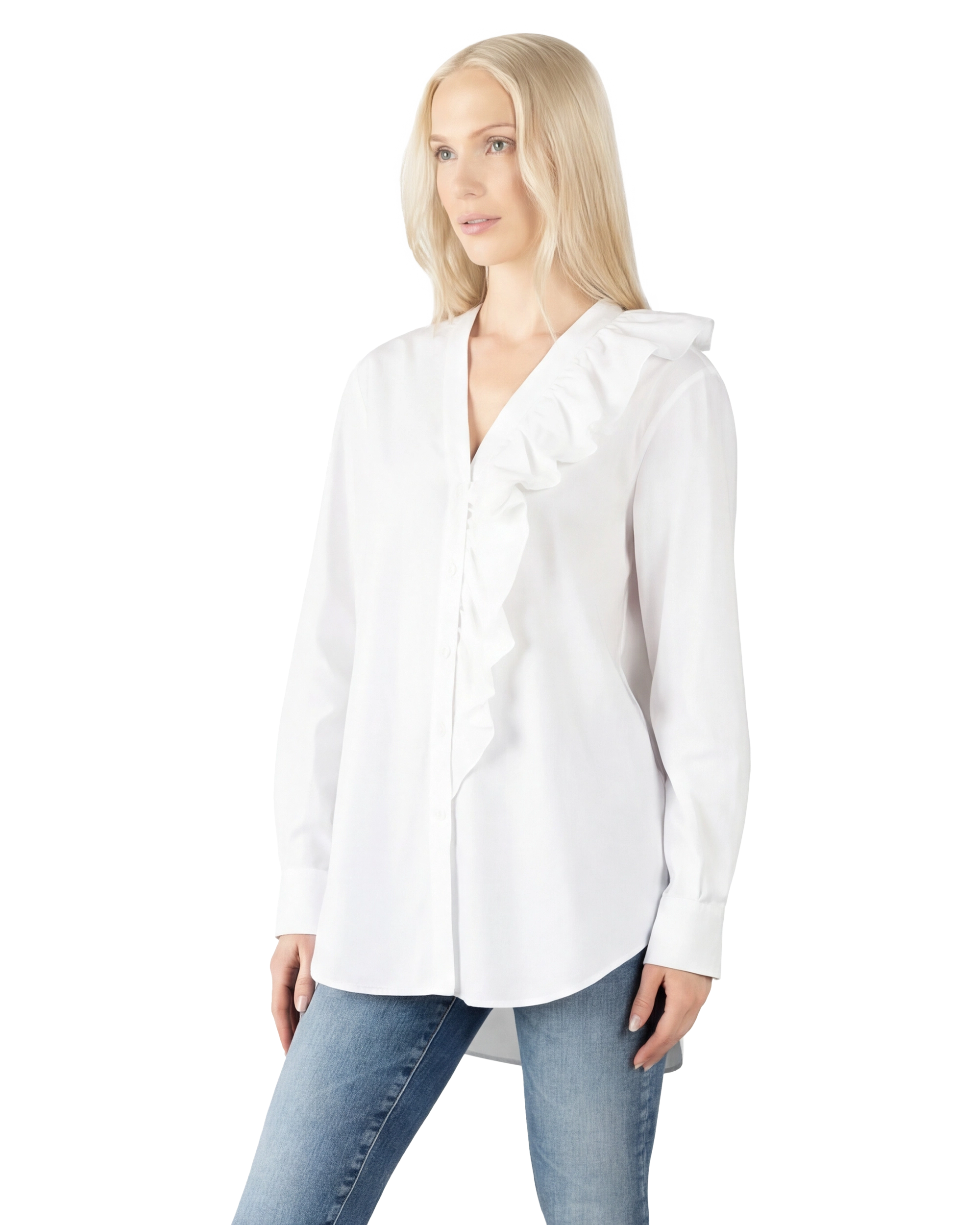 Organic Poplin Asymmetrical Ruffled Shirt