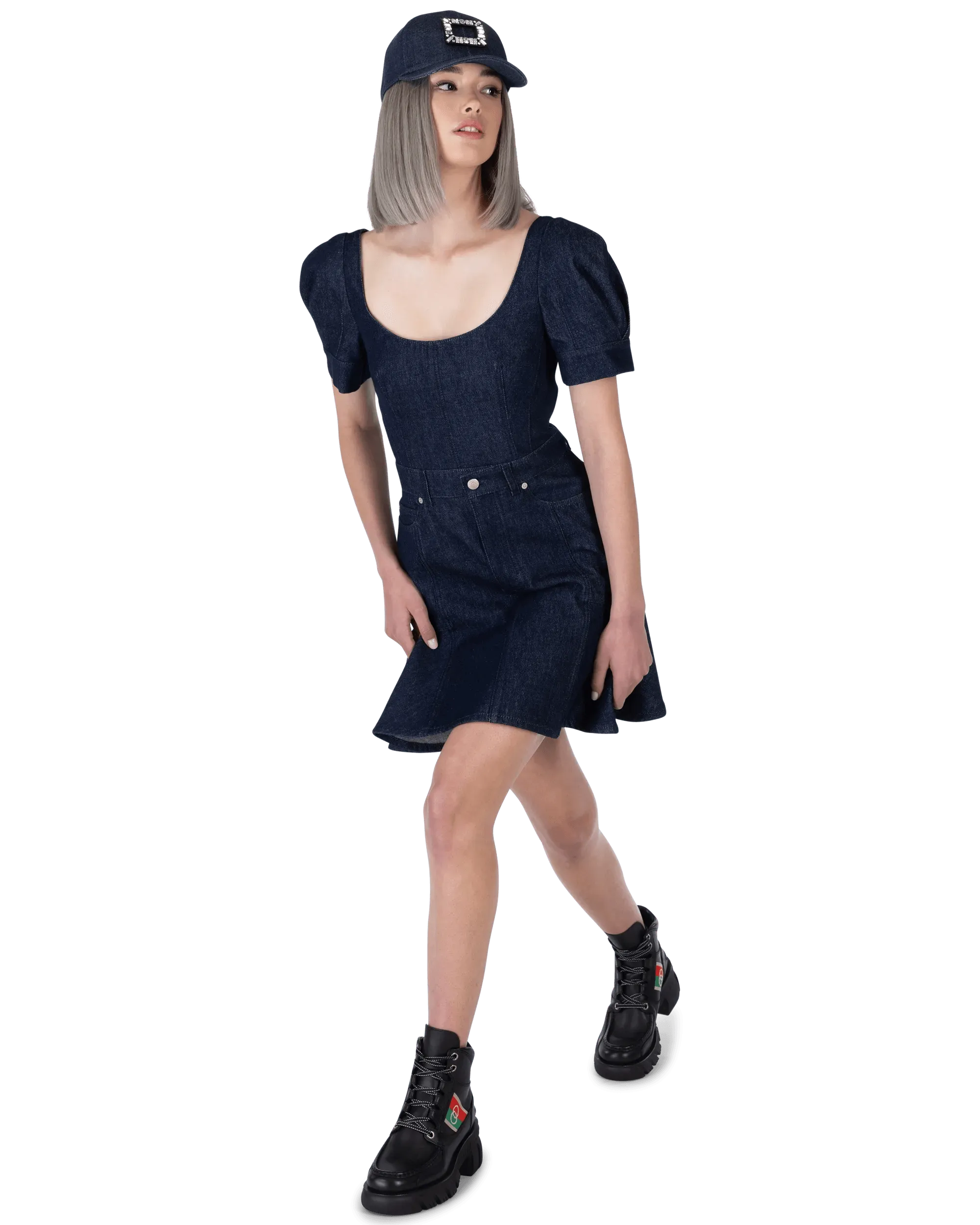 Short Sleeved Denim Dress - DIHSAN