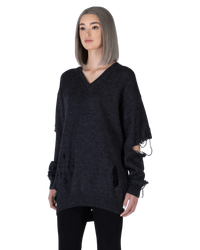 Distressed Wool V-Neck Sweater