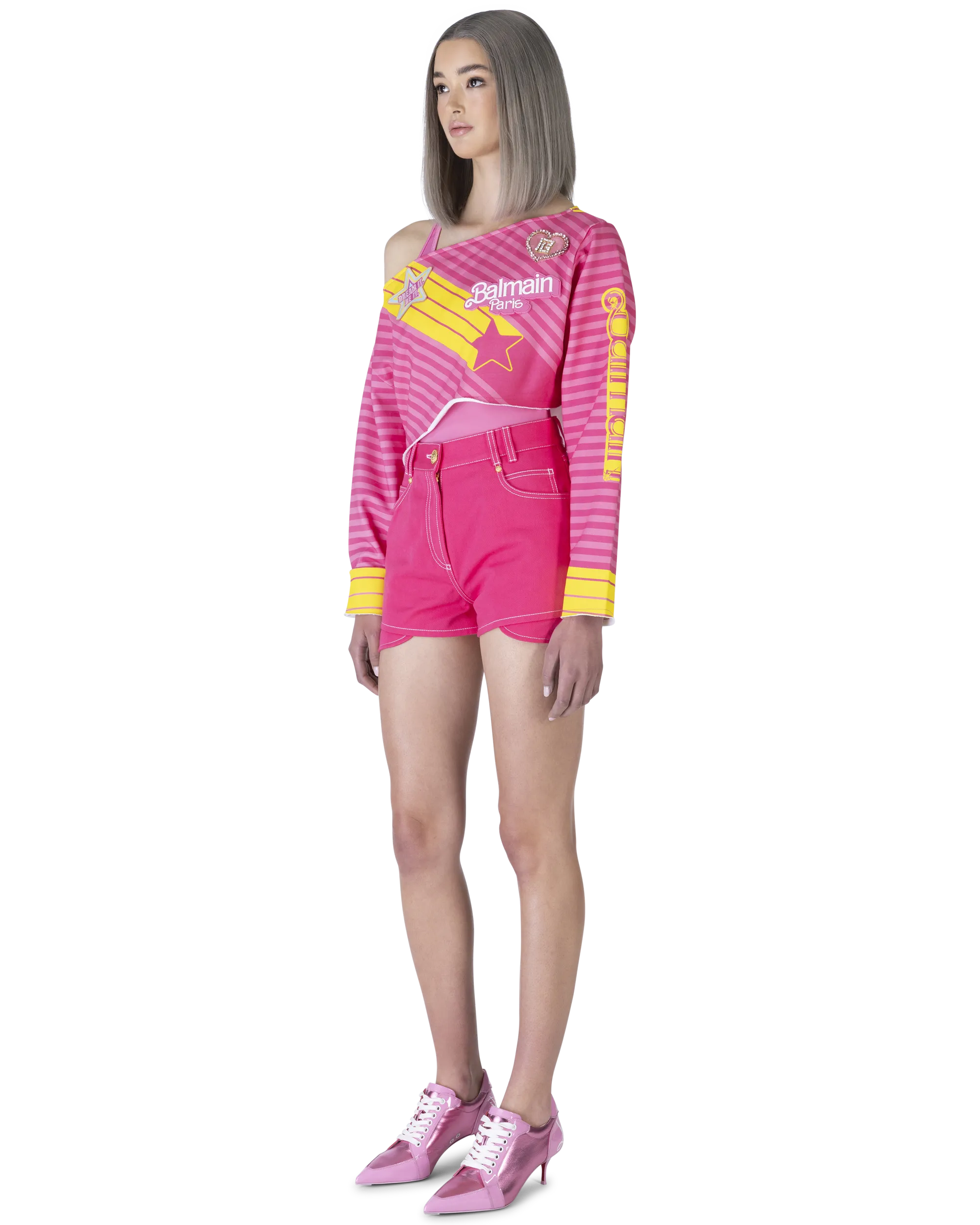 Balmain X Barbie Off Shoulder Crop Top